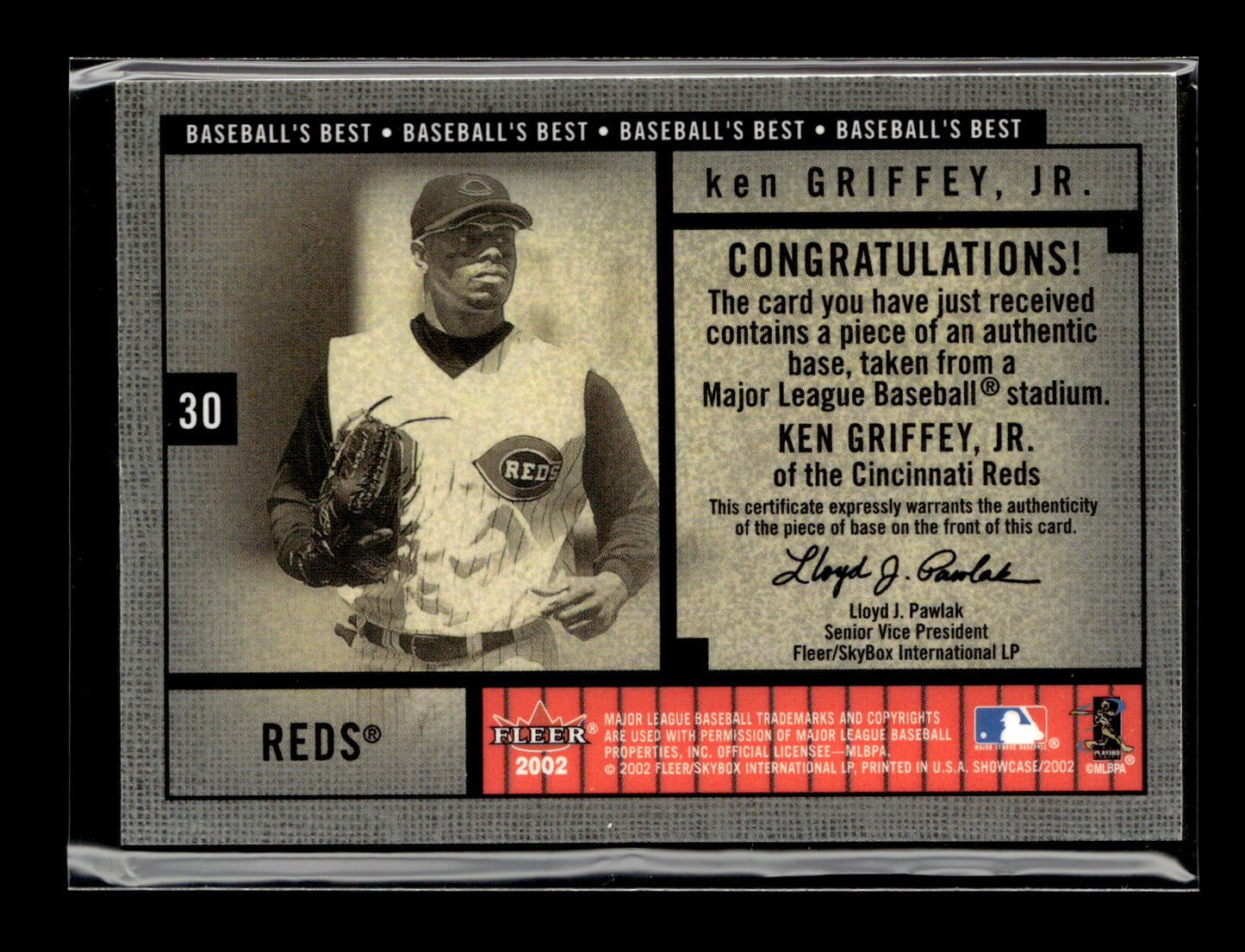 2002 Fleer Showcase Ken Griffey Jr. #NNO Baseball's Best Memorabilia Cincinnati Reds