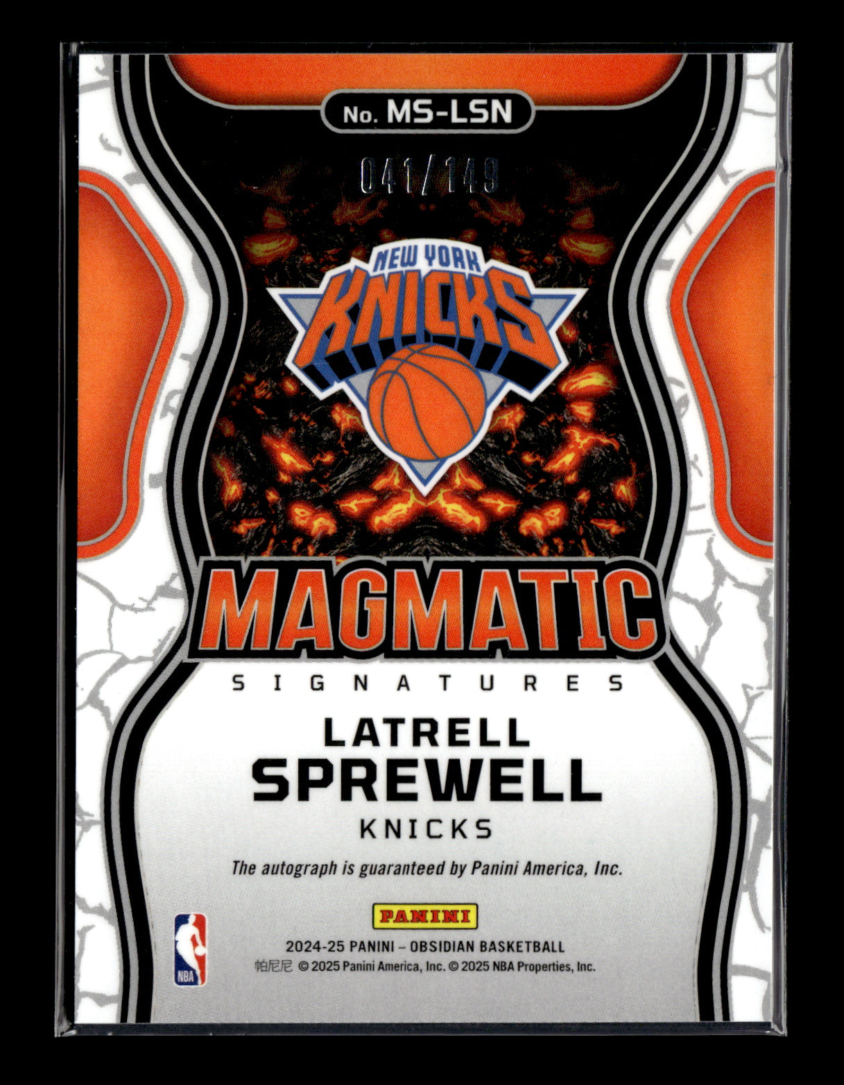 2024-25 Panini Obsidian Latrell Sprewell #MS-LSN Magmatic Signatures #/149 New York Knicks