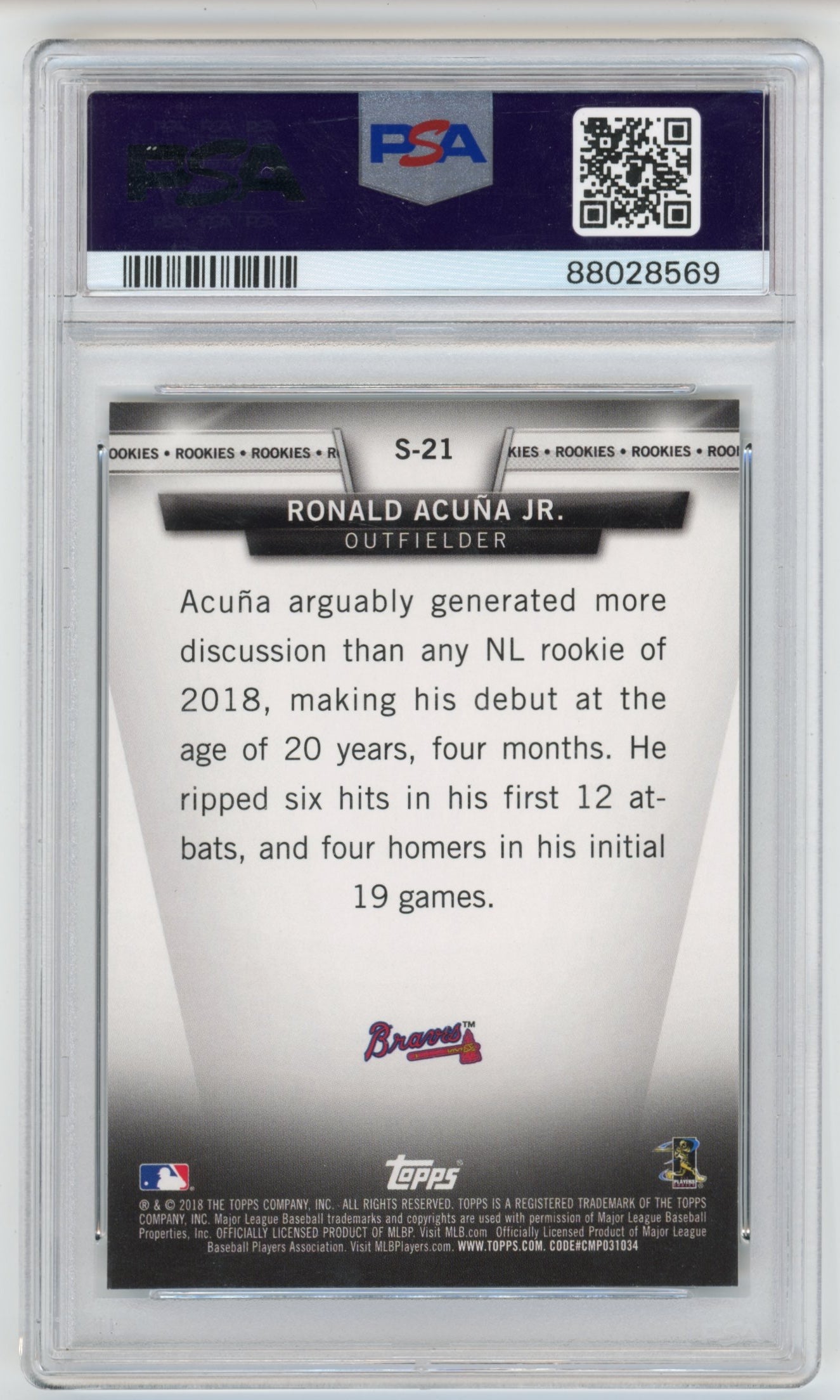 2018 Topps Update Ronald Acuña Jr. #S-21 Salute PSA 8 Atlanta Braves
