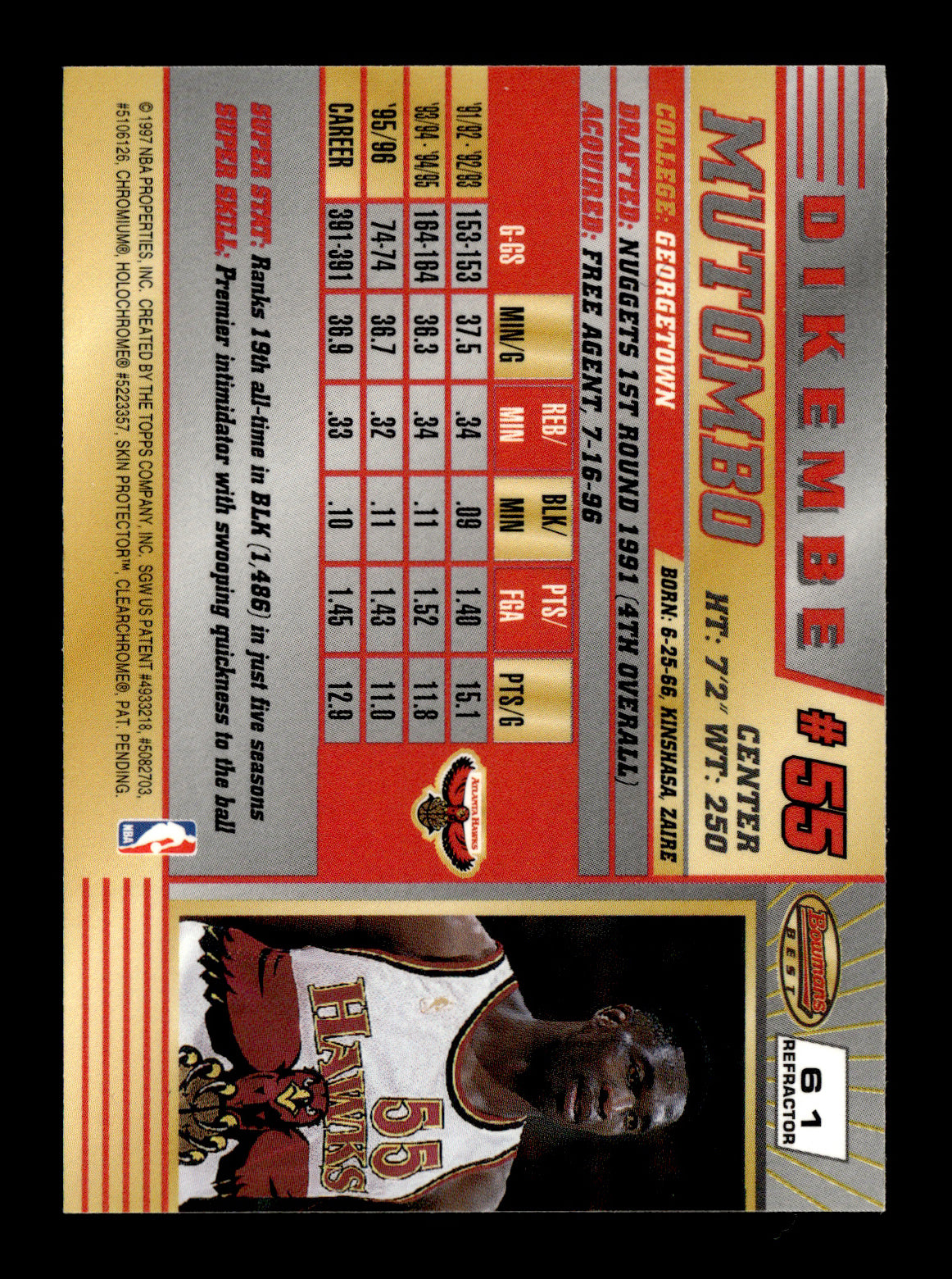 1996-97 Bowman's Best Dikembe Mutombo #61 Refractors Atlanta Hawks