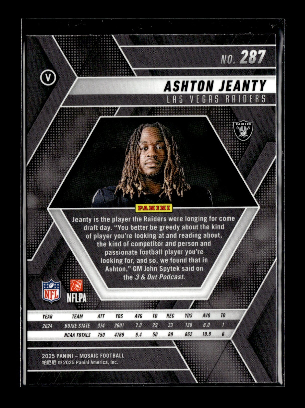 2025 Panini Mosaic Ashton Jeanty #287 Las Vegas Raiders