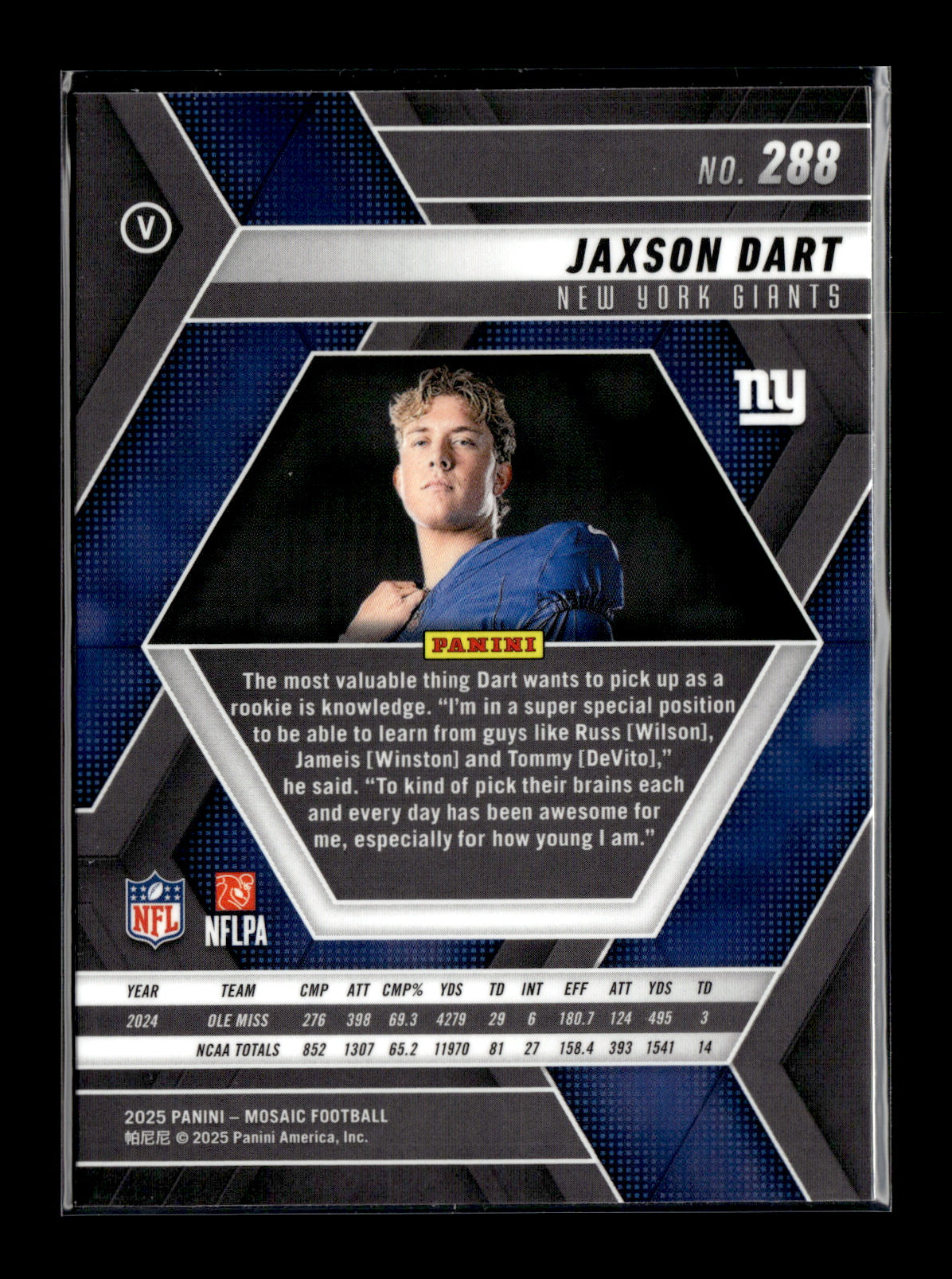 2025 Panini Mosaic Jaxson Dart #288 New York Giants
