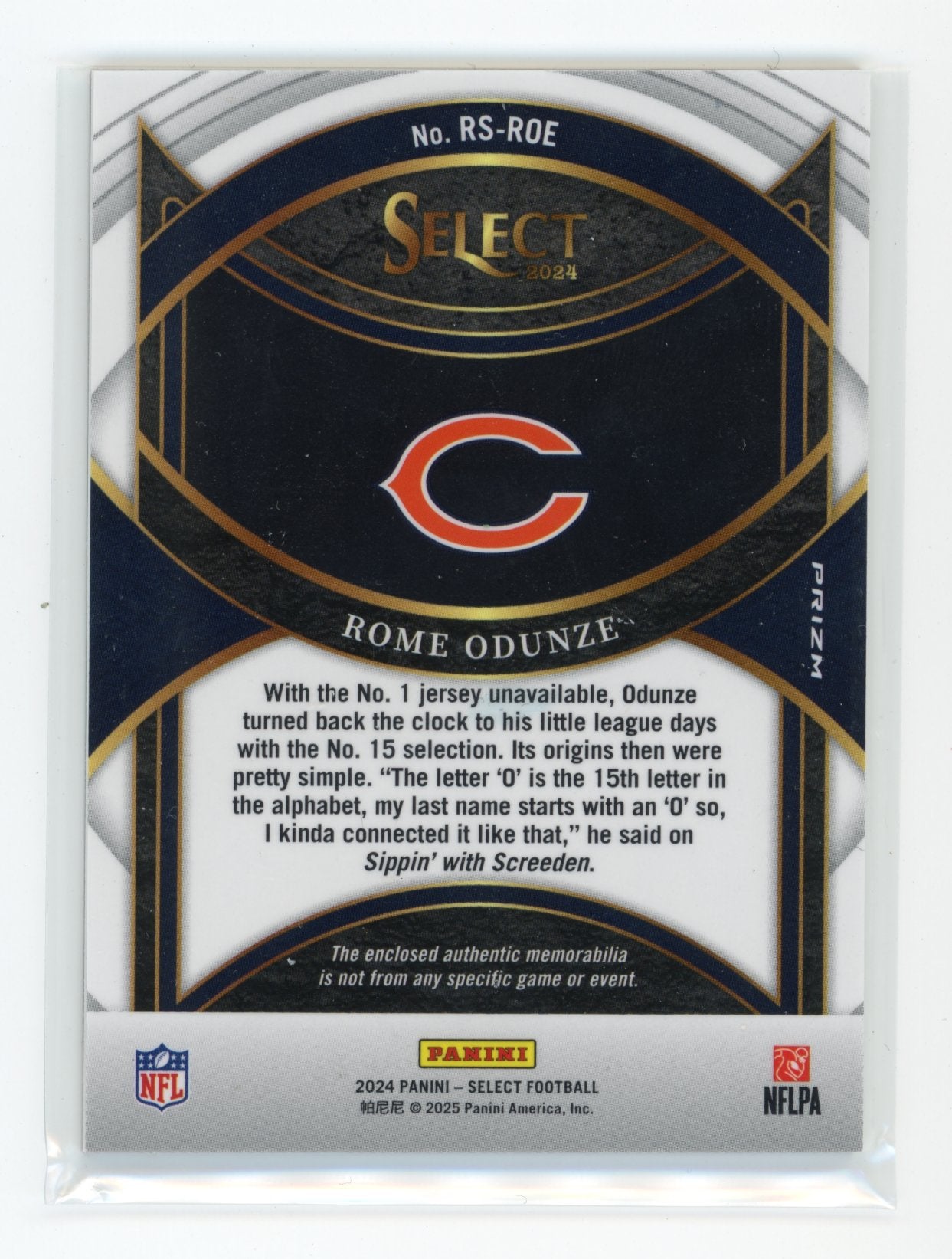 2024 Panini Select Rome Odunze #RS-ROE Rookie Swatches Red Prizm Chicago Bears