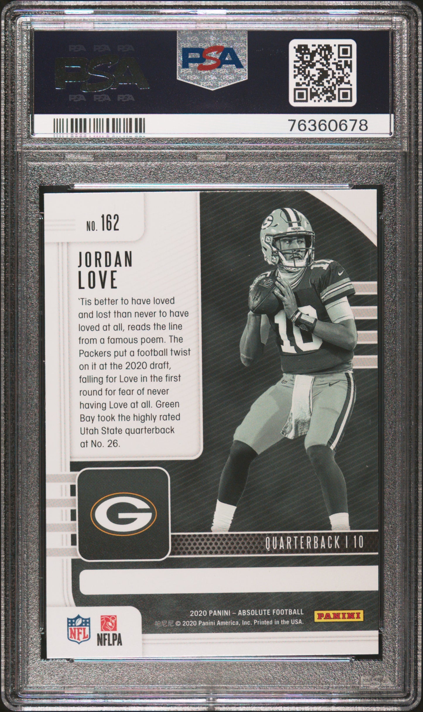 2020 Panini Absolute Jordan Love #162 PSA 10 Green Bay Packers