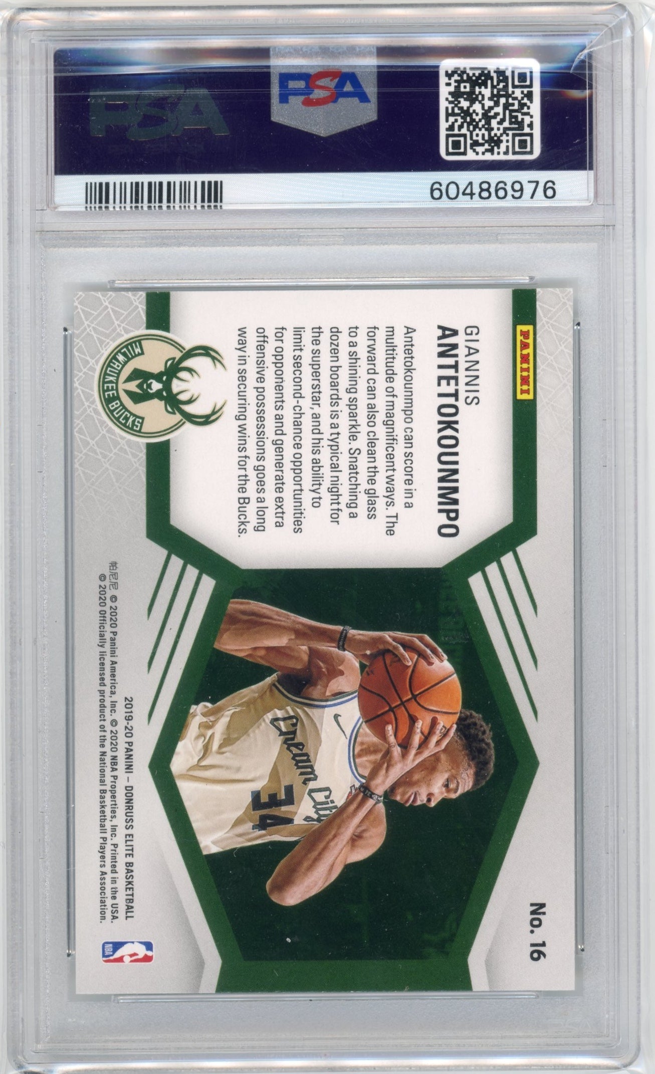 2019-20 Donruss Elite Giannis Antetokounmpo #16 Spellbound PSA 9 Milwaukee Bucks