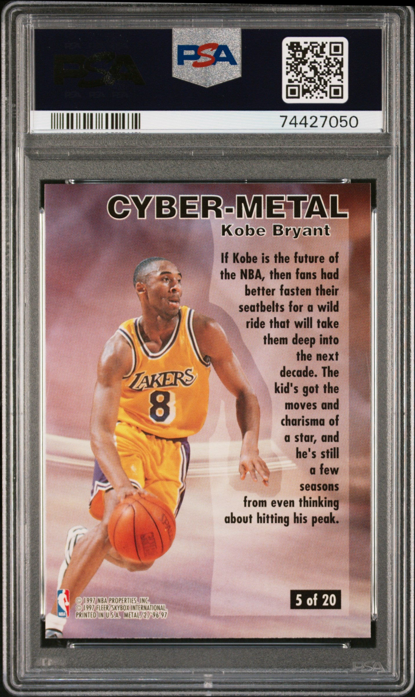 1996 Metal Cyber-Metal Kobe Bryant #5 Cyber-Metal PSA 9 Los Angeles Lakers