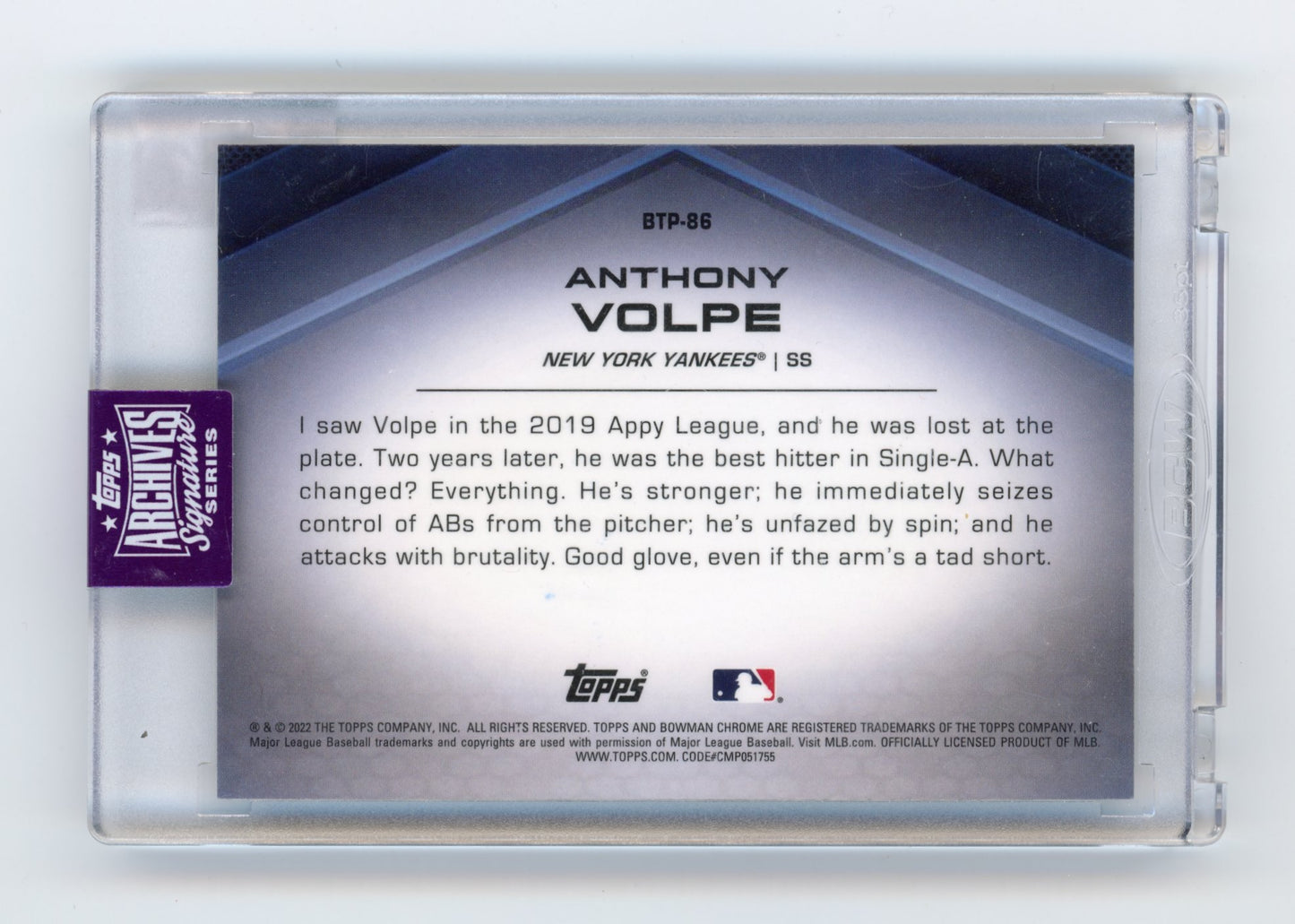 2022 Bowman - Bowman Scouts’ Top 100 Autographs Anthony Volpe #BTP-86 #/10 New York Yankees