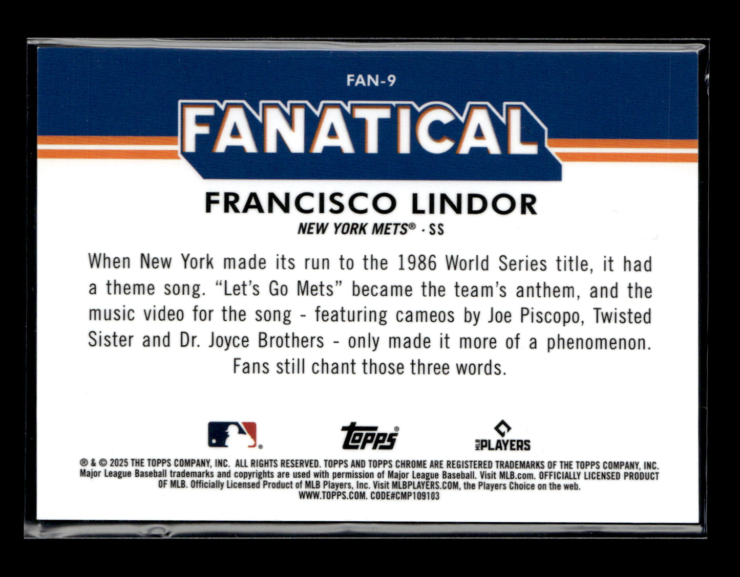 2025 Topps Chrome - Fanatical Orange Refractors Francisco Lindor #FAN-9 #/25 New York Mets