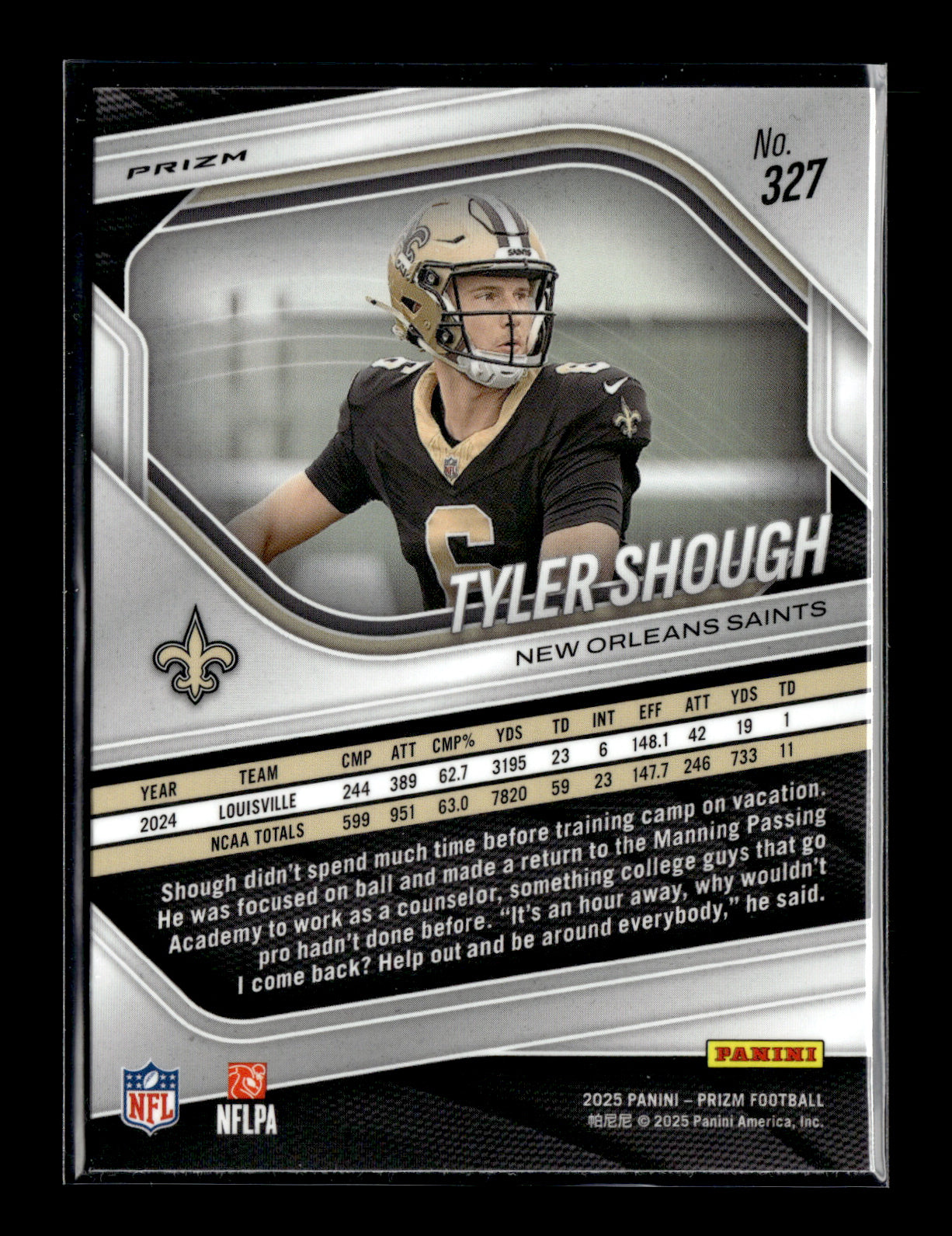 2025 Panini Prizm Tyler Shough #327 Orange Cracked Ice Rookie New Orleans Saints
