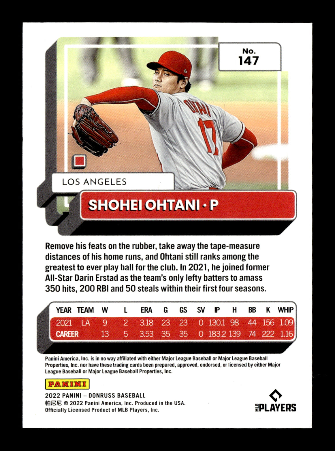 2022 Donruss Shohei Ohtani #147b Red #/2022 Los Angeles Angels