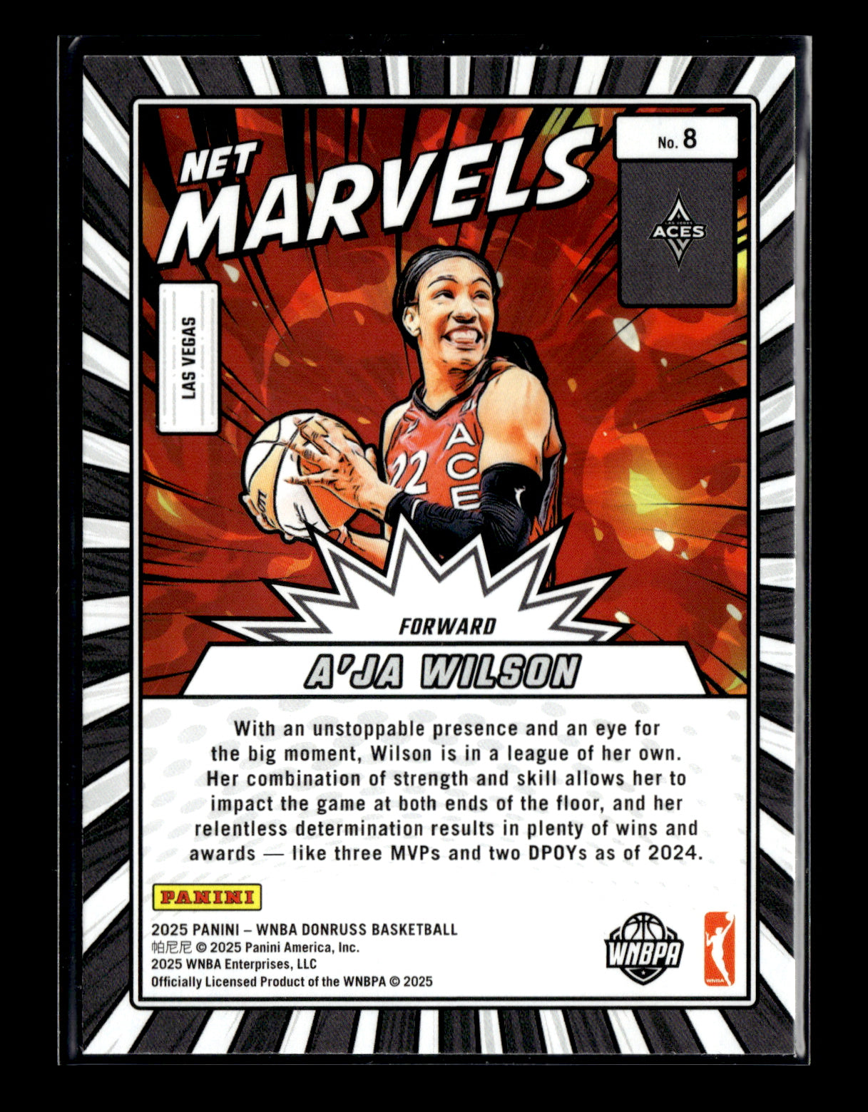2025 Donruss WNBA A'ja Wilson #8 Net Marvels Press Proof Las Vegas Aces