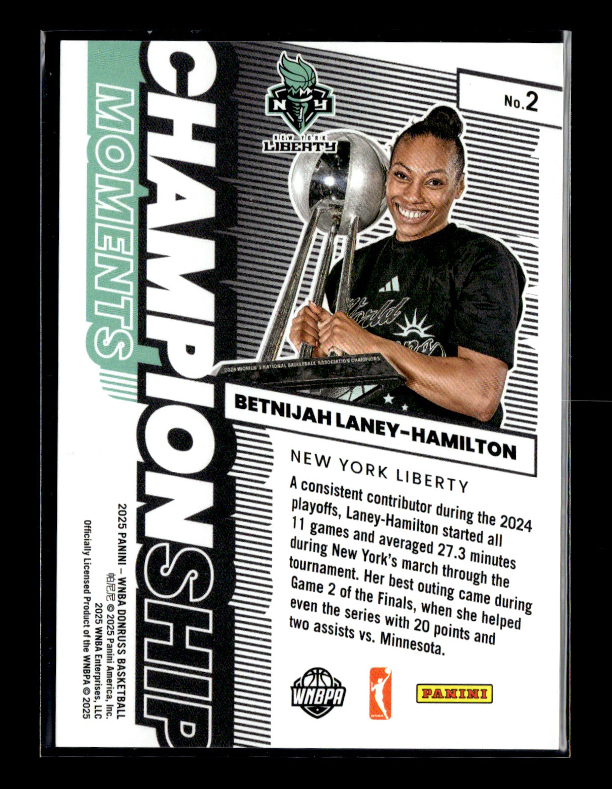 2025 Donruss WNBA Betnijah Laney-Hamilton #2 Championship Moments #/99 New York Liberty