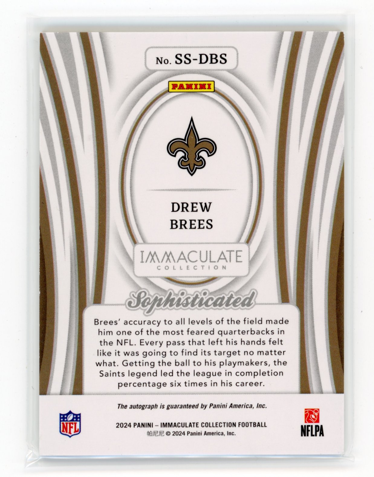 2024 Panini Immaculate Collection Drew Brees #SS-DBS Sophisticated Signatures #/49 New Orleans Saints