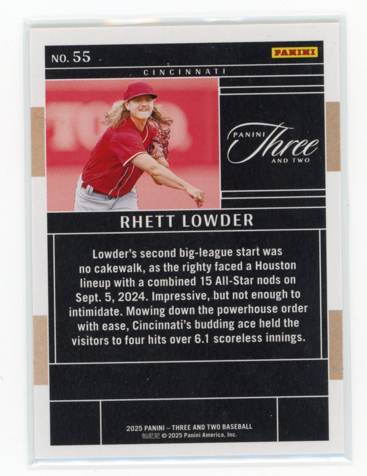 2025 Panini Three and Two Rhett Lowder #55 Holo Silver #/49 Cincinnati Reds