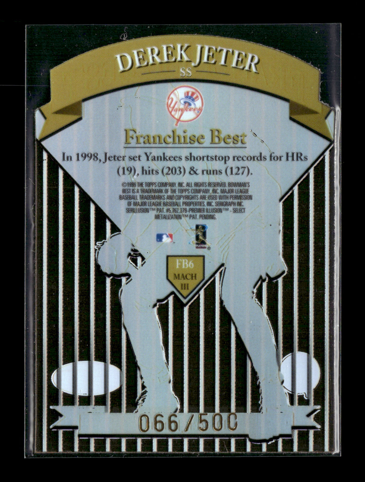 1999 Bowman's Best Derek Jeter #FB6 Franchise Best Mach III #/500 New York Yankees