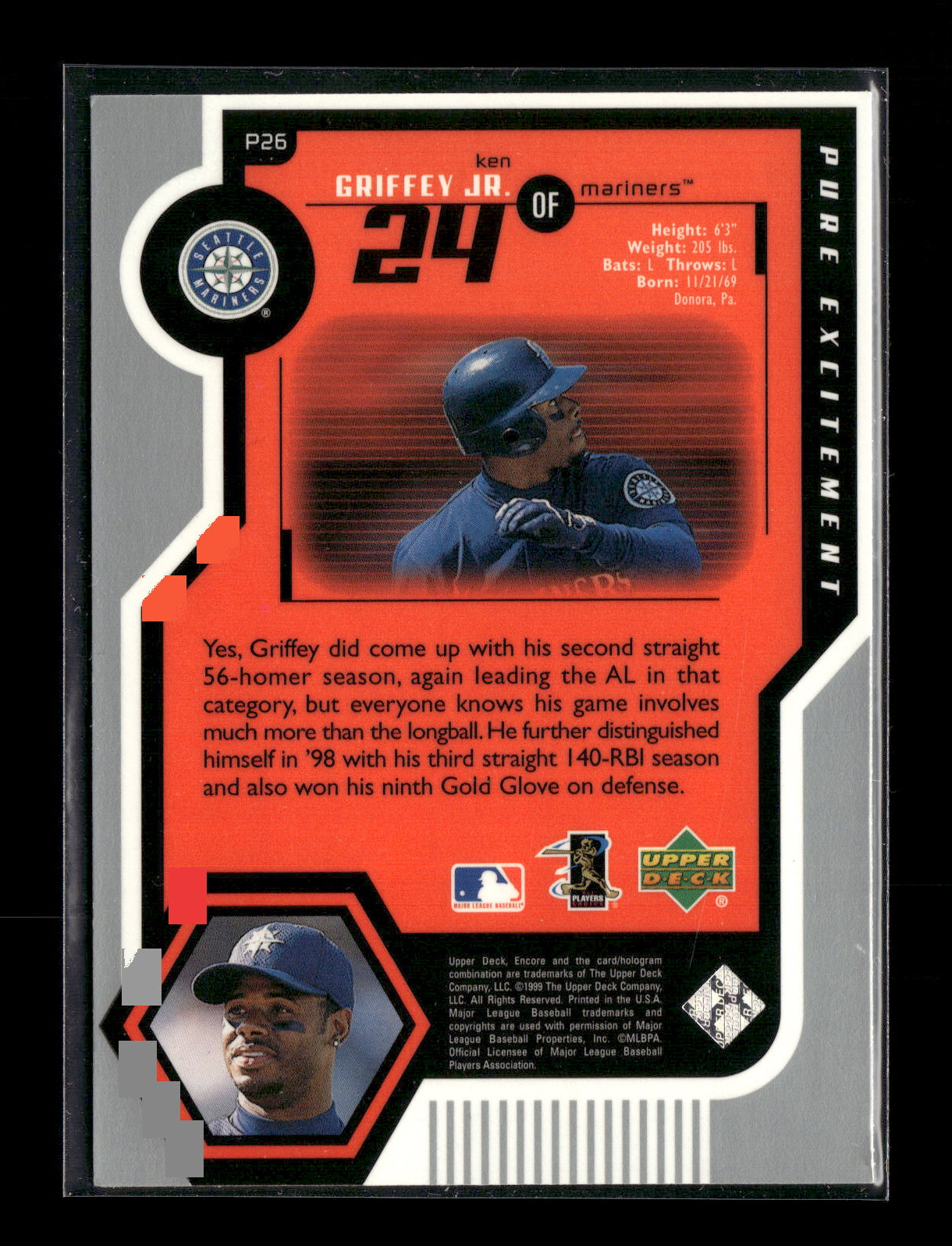 1999 Upper Deck Encore Ken Griffey Jr. #P26 Pure Excitement Seattle Mariners