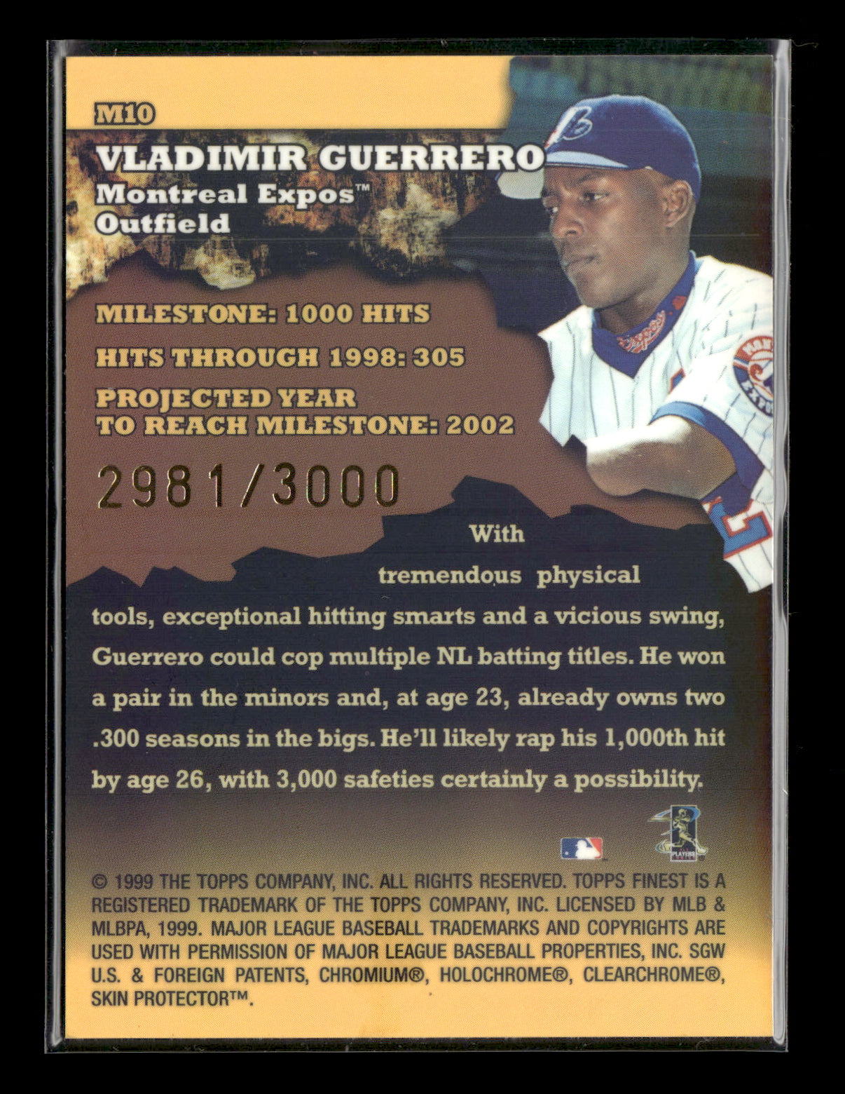 1999 Finest Vladimir Guerrero #M10 Milestones #/3000 Montreal Expos