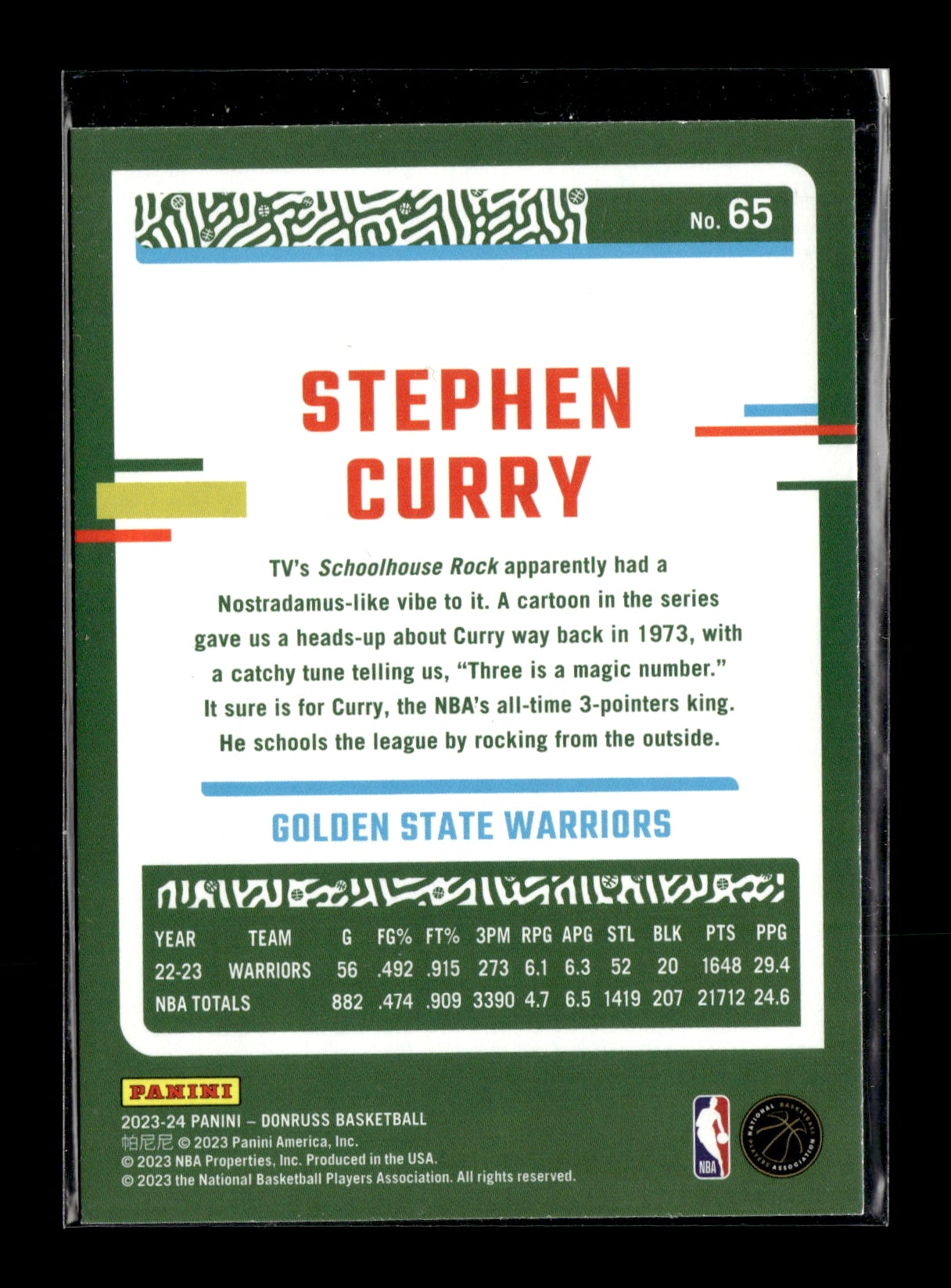 2023-24 Donruss Stephen Curry #65 Purple Press Proof #/199 Golden State Warriors