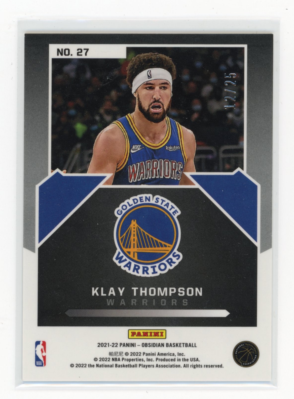 2021-22 Panini Obsidian Klay Thompson #27 Magnitude Electric Etch Green #/25 Golden State Warriors