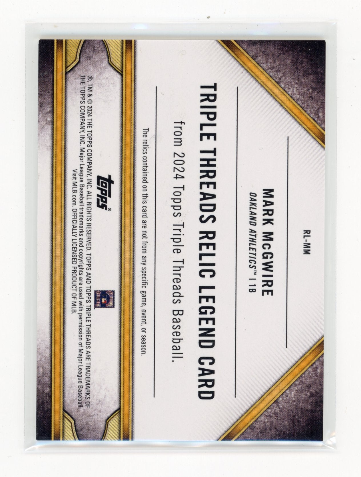 2021 Topps Triple Threads Mark McGwire #RL-MM Triple Threads Legends Relics Emerald #/18 Oakland Athletics