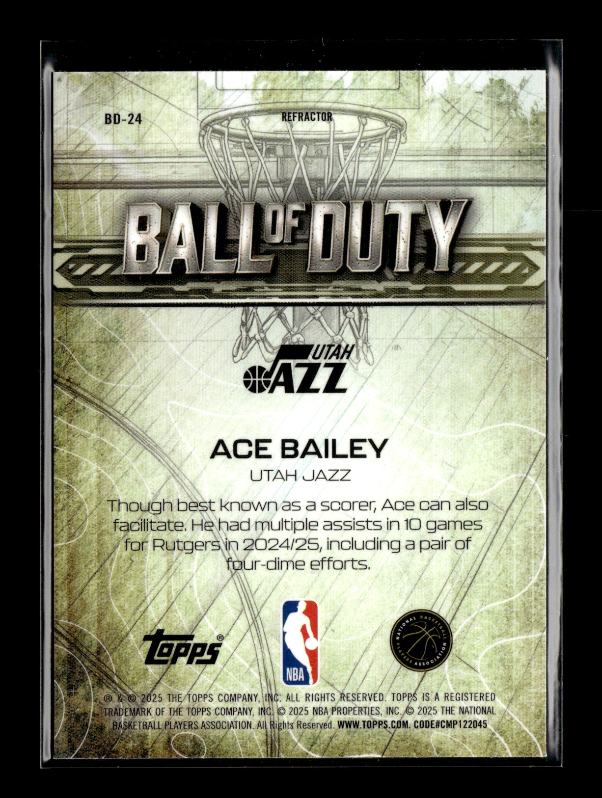 2025-26 Topps Chrome Ace Bailey #BD-24 Ball of Duty Refractor Utah Jazz