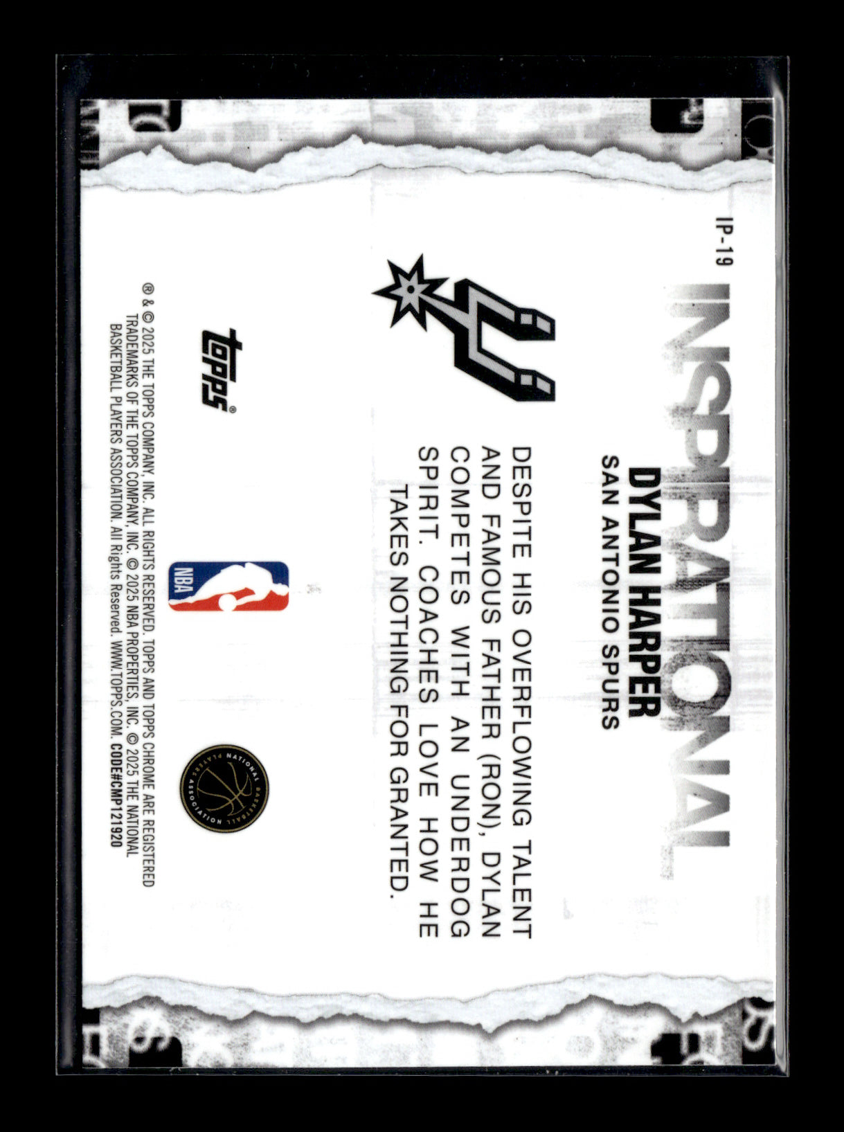 2025-26 Topps Chrome Dylan Harper #IP-19 Inspirational San Antonio Spurs
