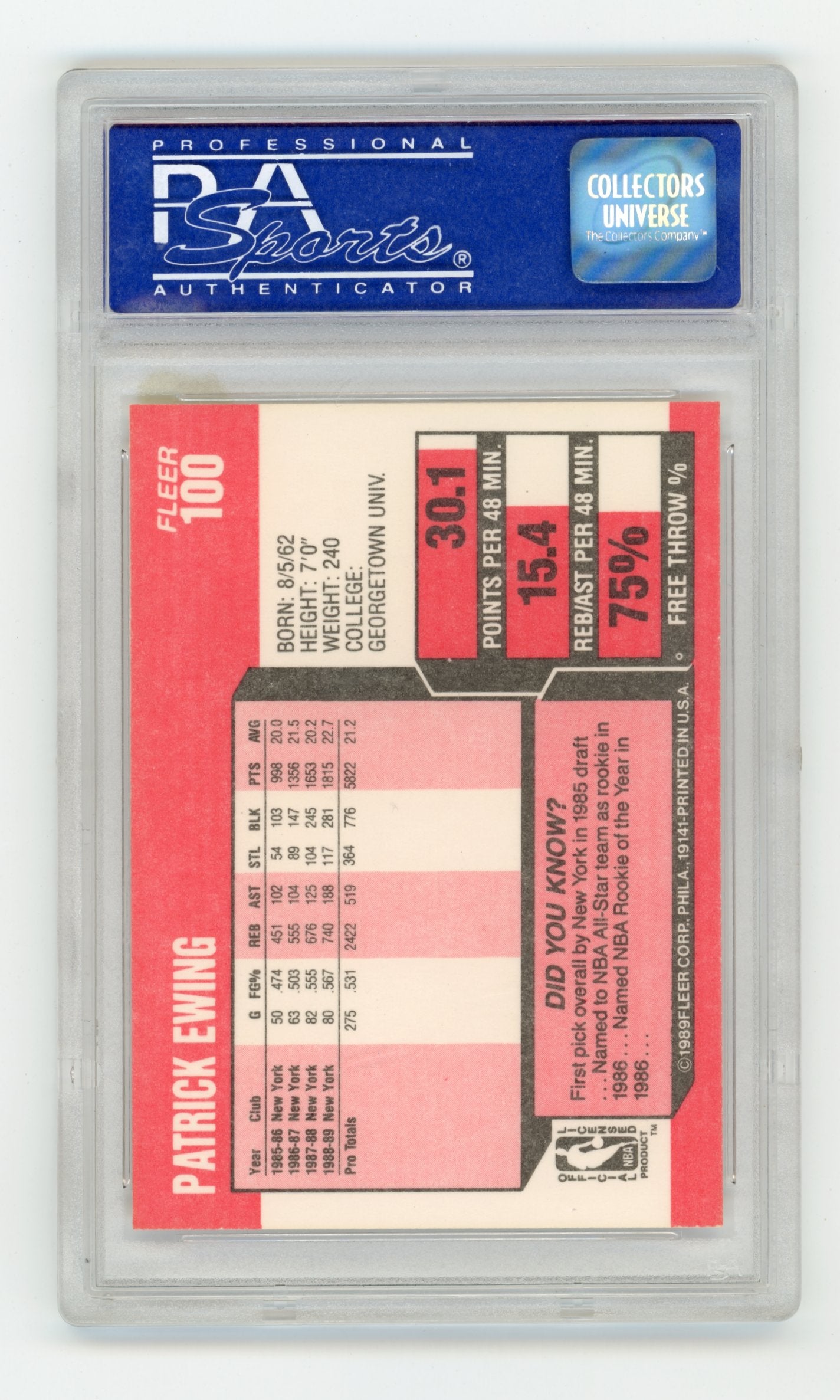 1989-90 Fleer Patrick Ewing #100 New York Knicks