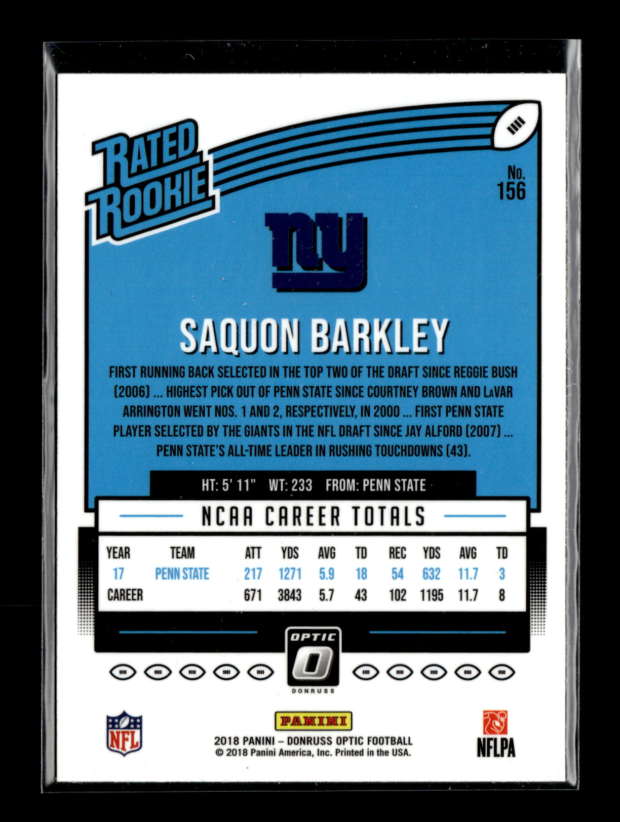 2018 Donruss Optic Saquon Barkley #156 New York Giants
