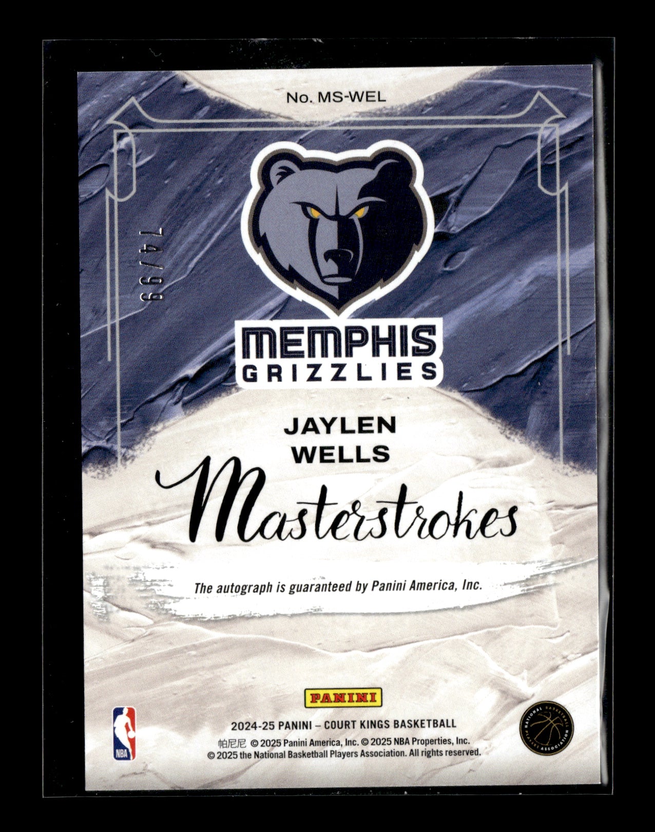 2024-25 Panini Court Kings Jaylen Wells #MS-WEL Masterstrokes #/99 Memphis Grizzlies