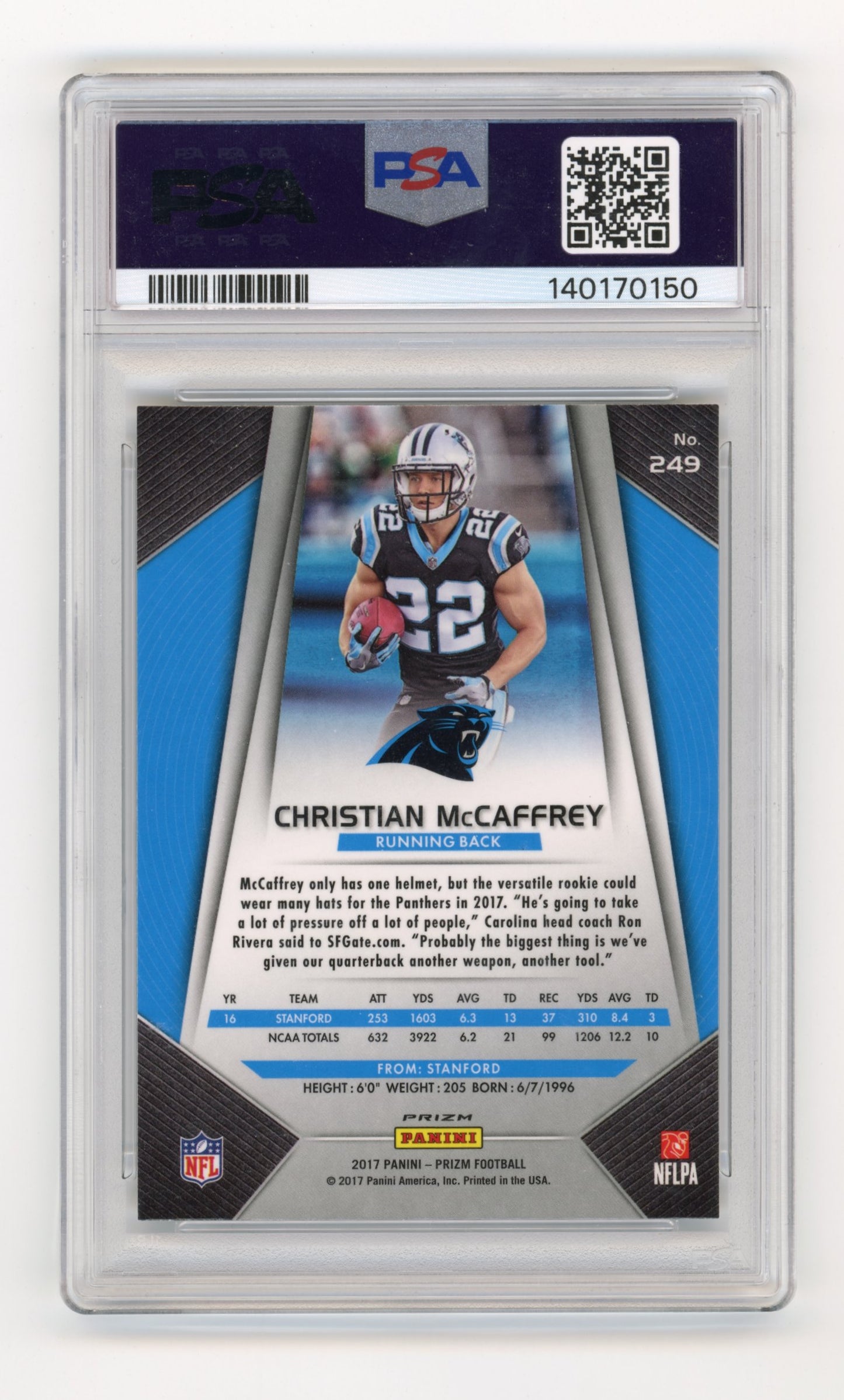 2017 Panini Prizm Christian McCaffrey #249 Prizm Carolina Panthers