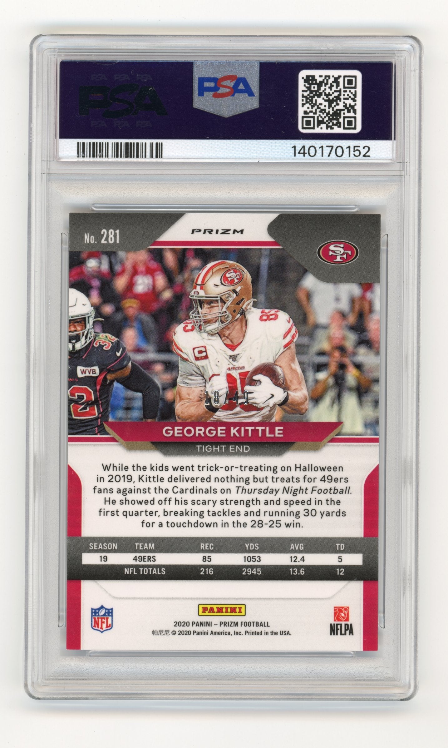 2020 Panini Prizm - Prizm Purple Power George Kittle #281 #/49 San Francisco 49ers