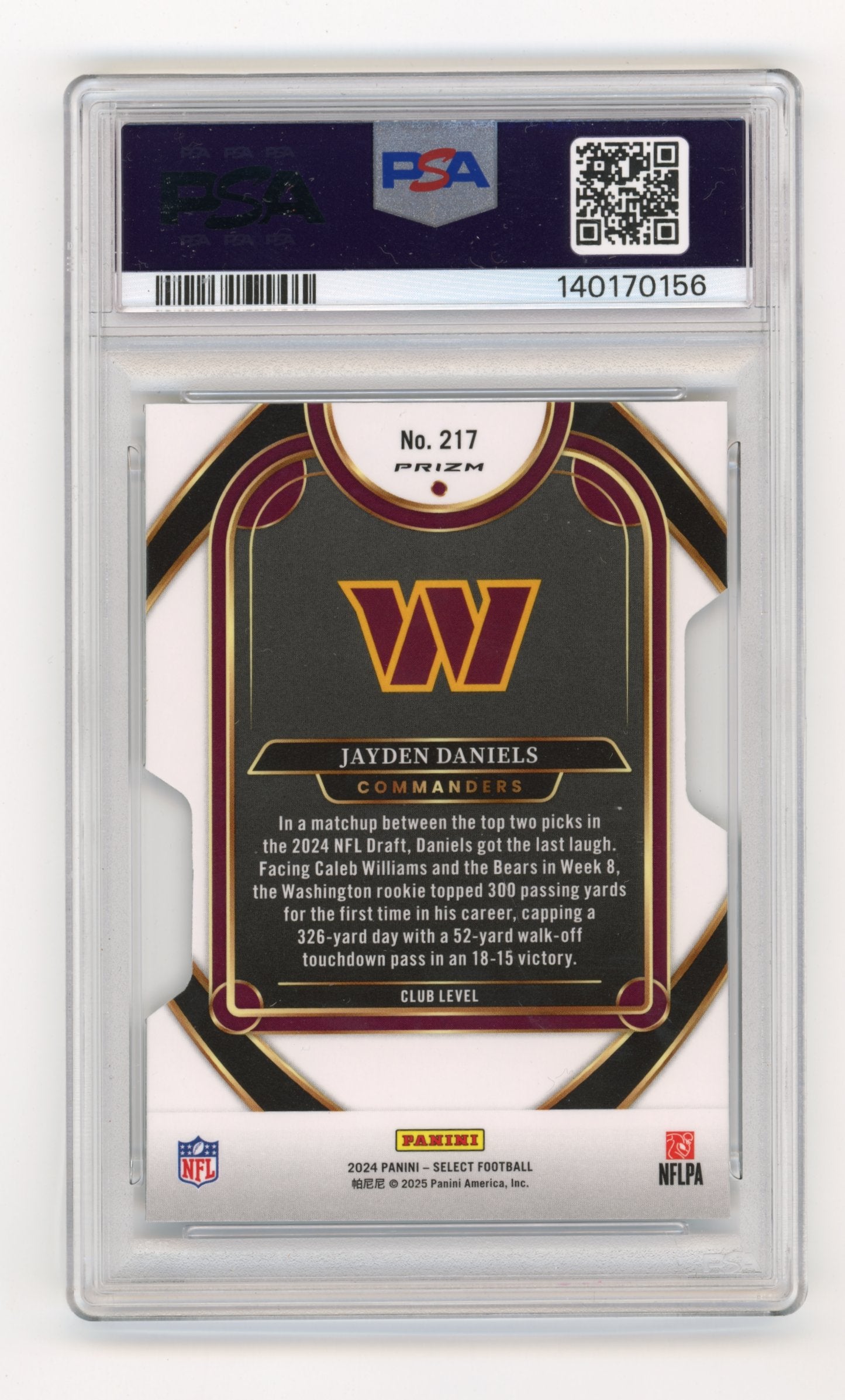 2024 Panini Select Jayden Daniels #217 Silver Prizm Die Cut Washington Commanders