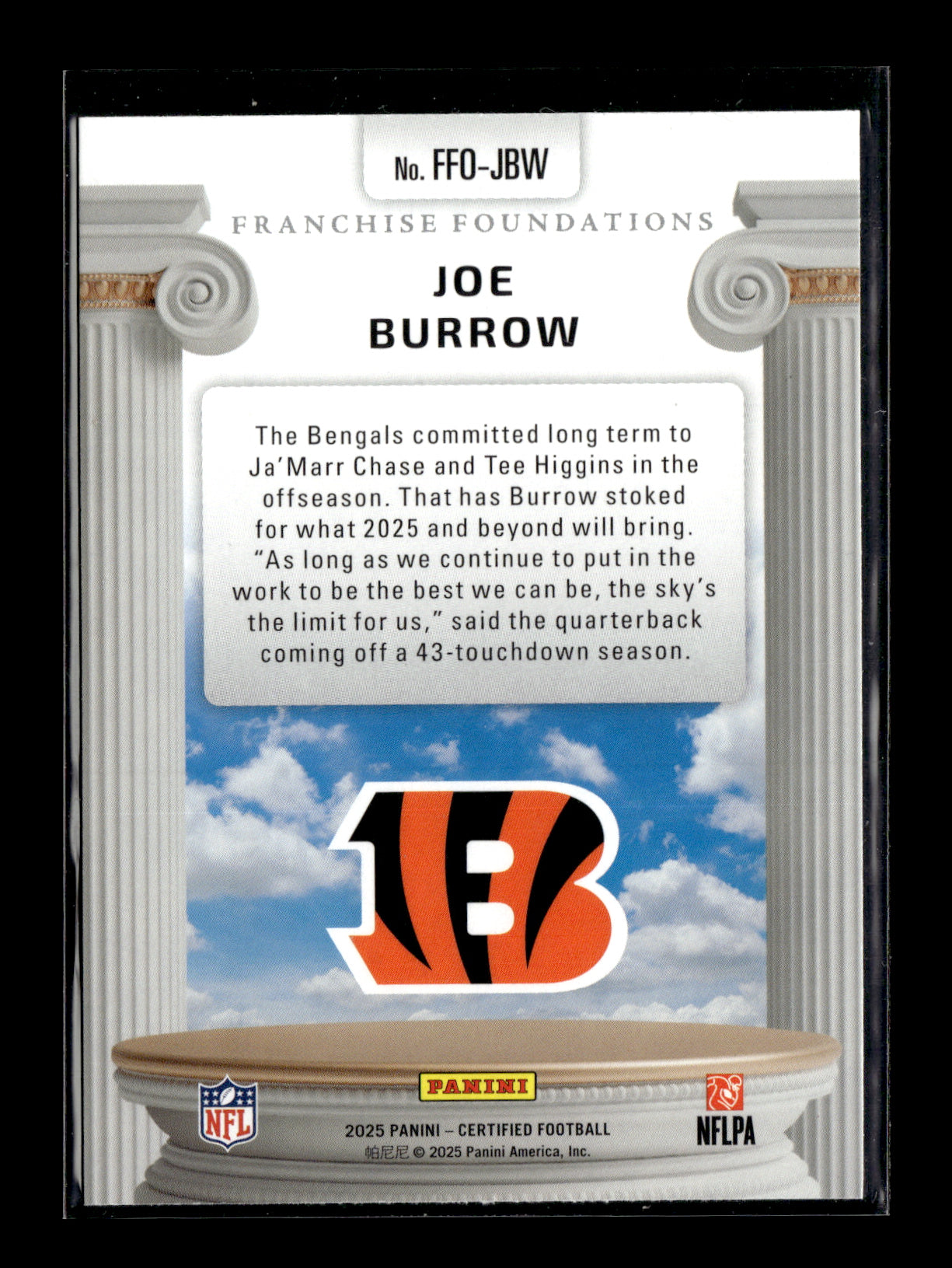 2025 Panini Certified Joe Burrow #FFO-JBW Franchise Foundations Cincinnati Bengals