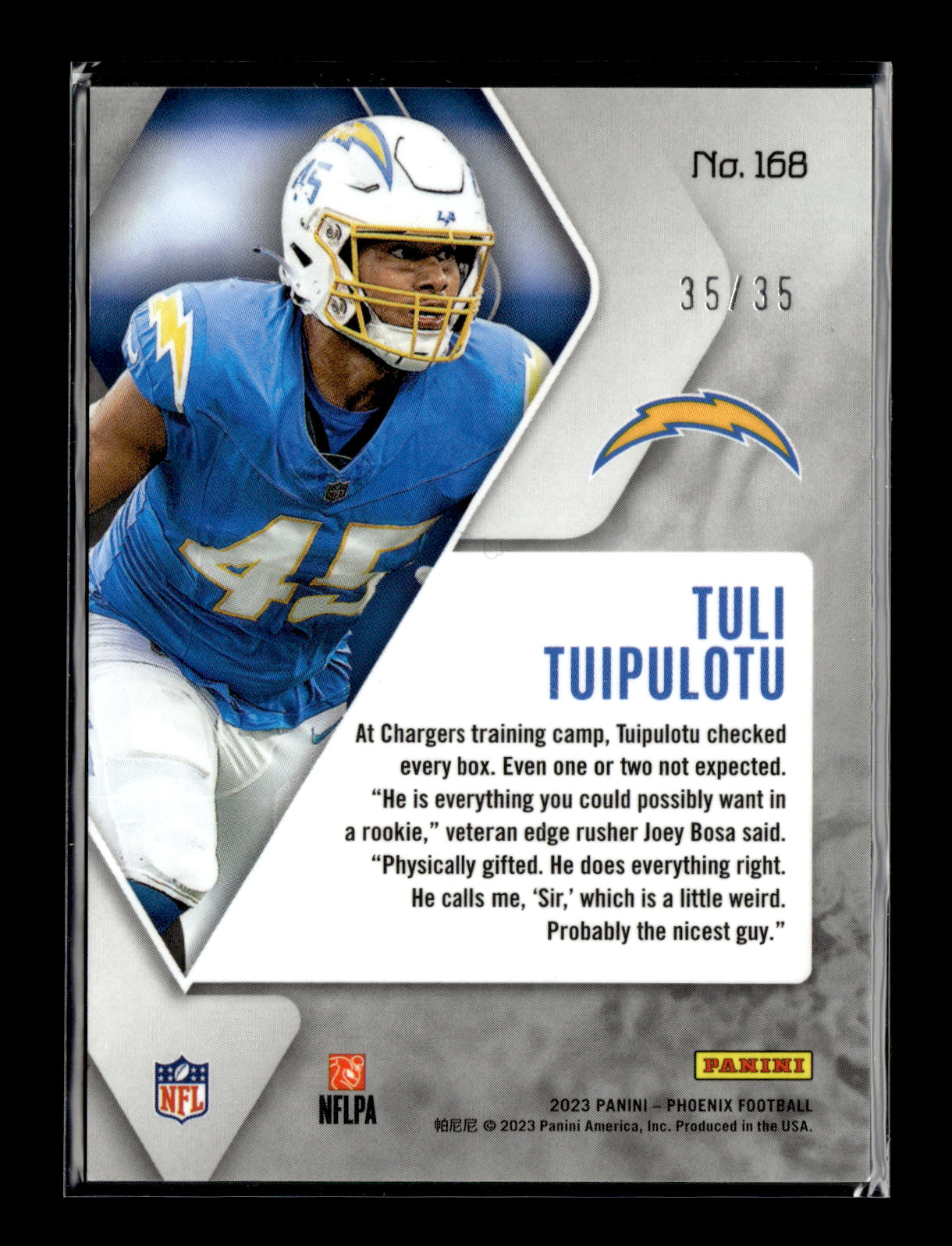 2023 Panini Phoenix Tuli Tuipulotu #168 Blue #/35 Los Angeles Chargers