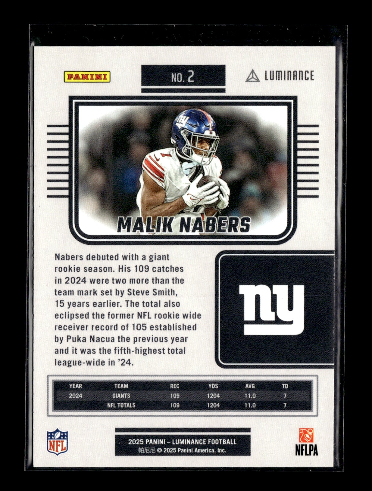 2025 Panini Luminance Malik Nabers #2 Green #/100 New York Giants