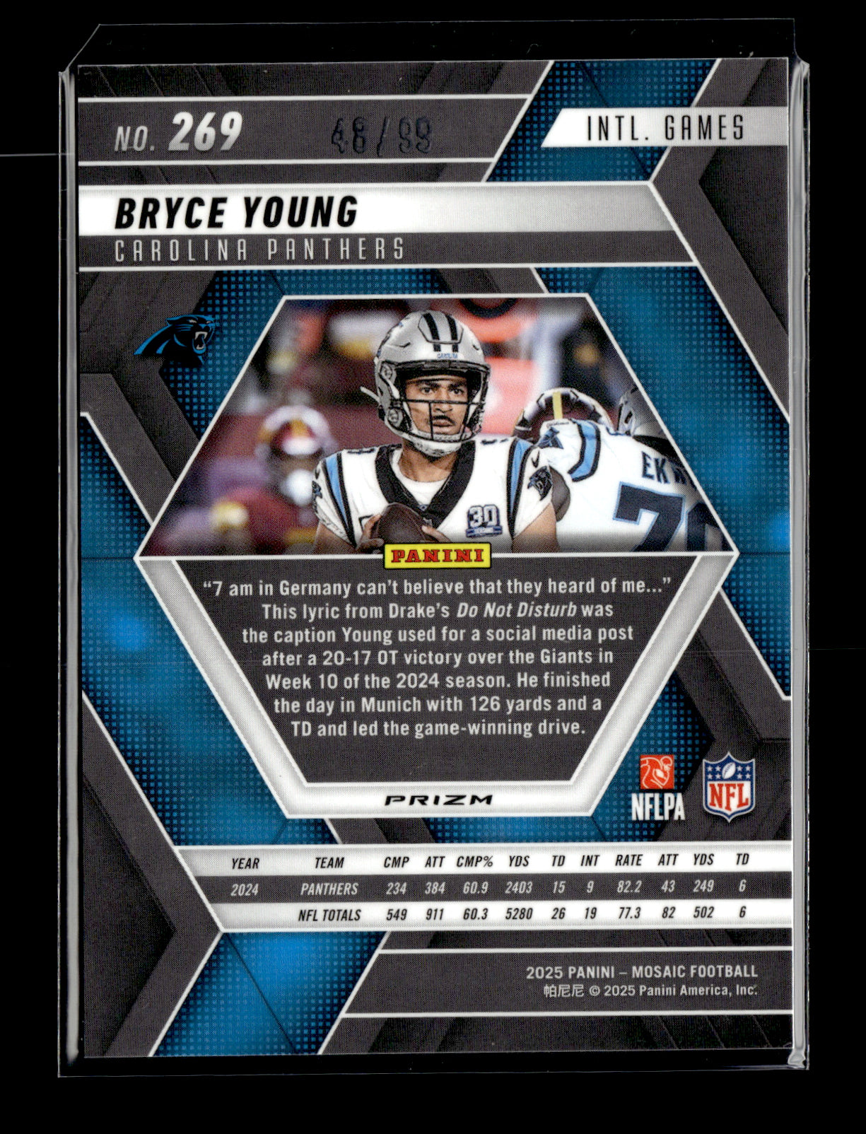 2025 Panini Mosaic Bryce Young #269 Mosaic Blue #/99 Carolina Panthers
