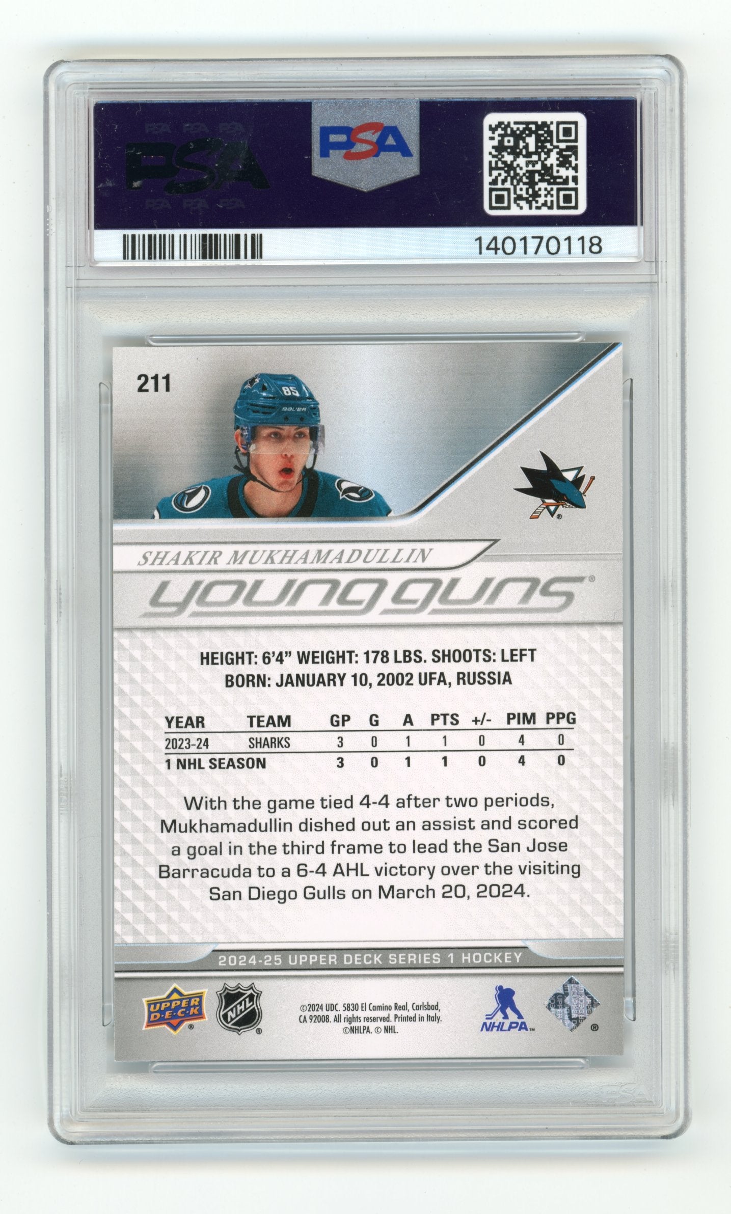 2024-25 Upper Deck Shakir Mukhamadullin #211 San Jose Sharks
