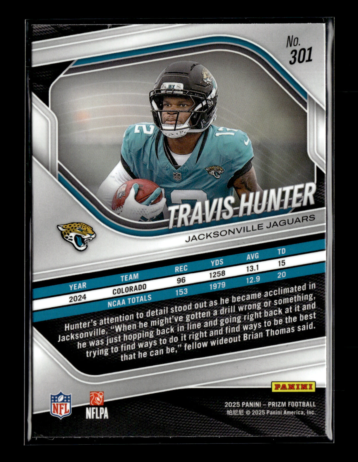 2025 Panini Prizm Travis Hunter #301 Jacksonville Jaguars
