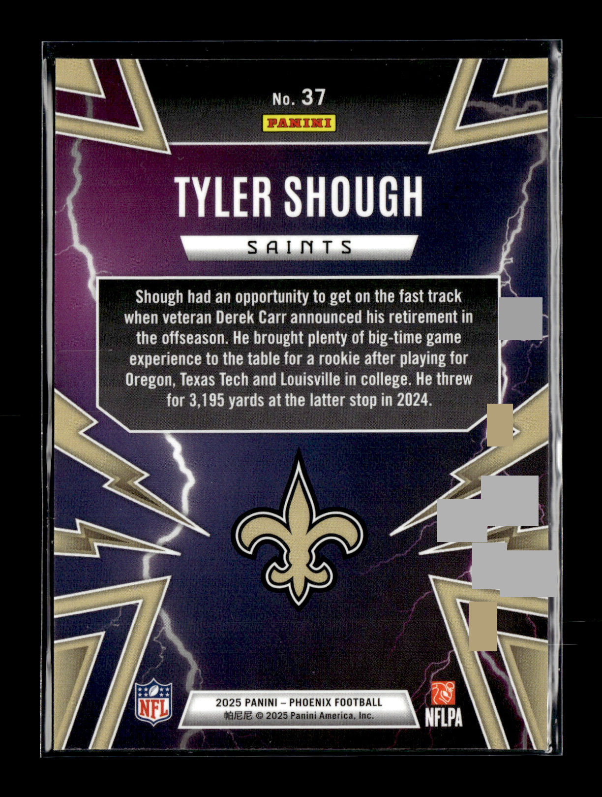 2025 Panini Phoenix Tyler Shough #37 Thunderbirds New Orleans Saints