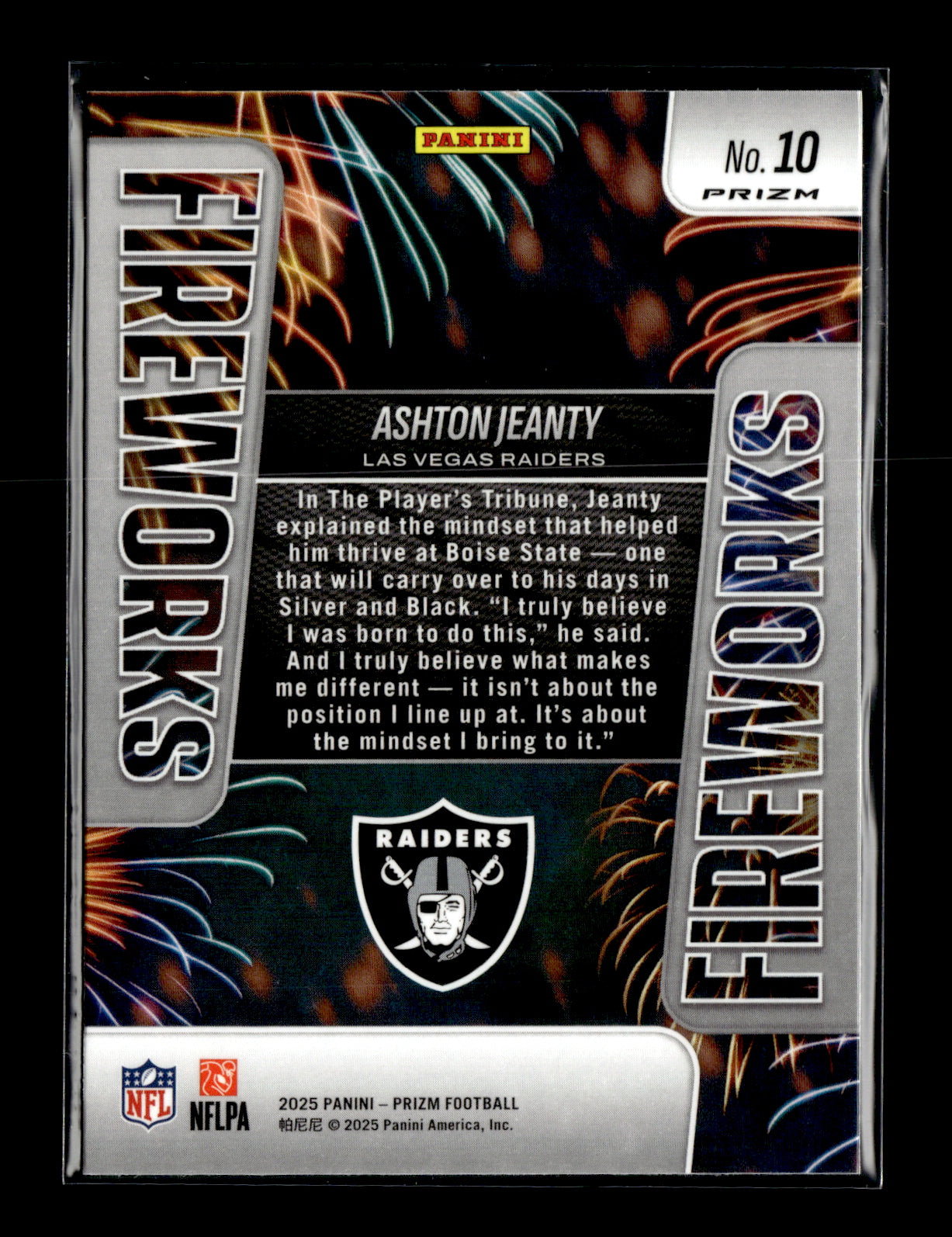 2025 Panini Prizm Ashton Jeanty #10 Fireworks Las Vegas Raiders