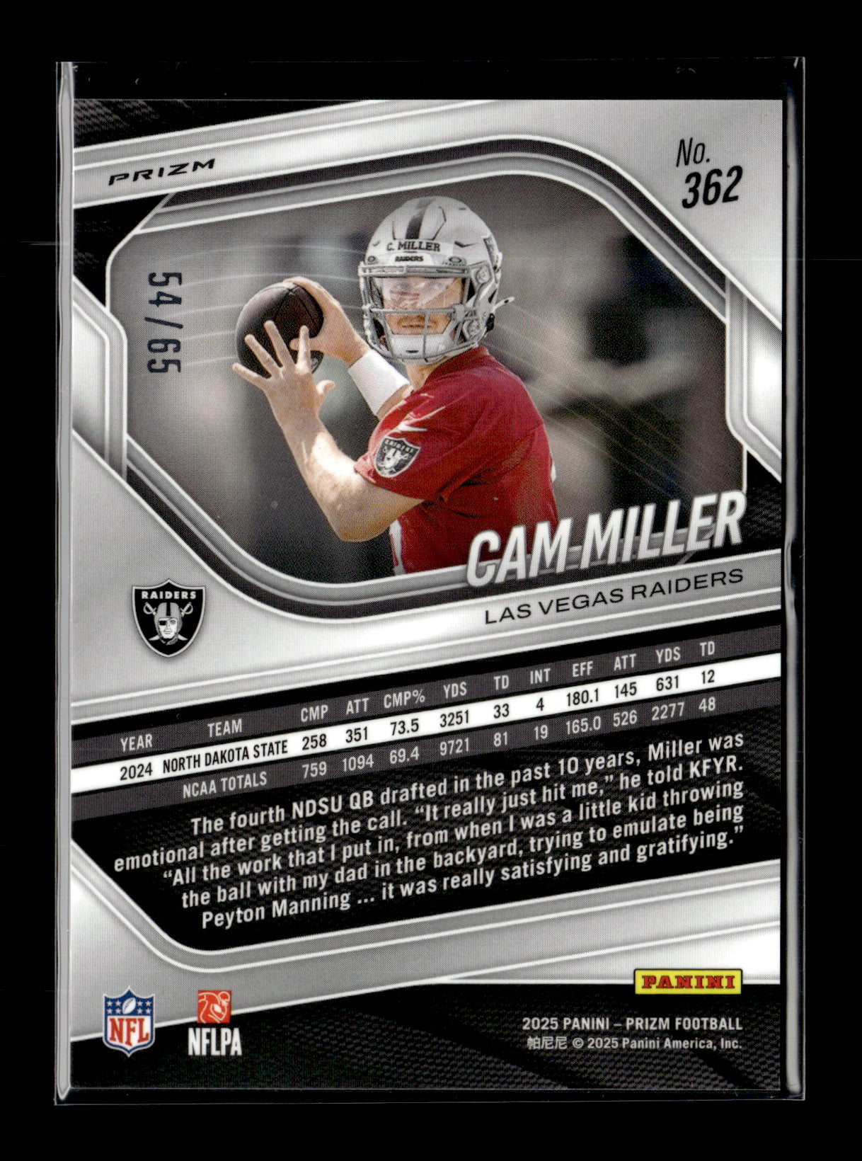 2025 Panini Prizm Cam Miller #362 Orange Wave #/65 Las Vegas Raiders