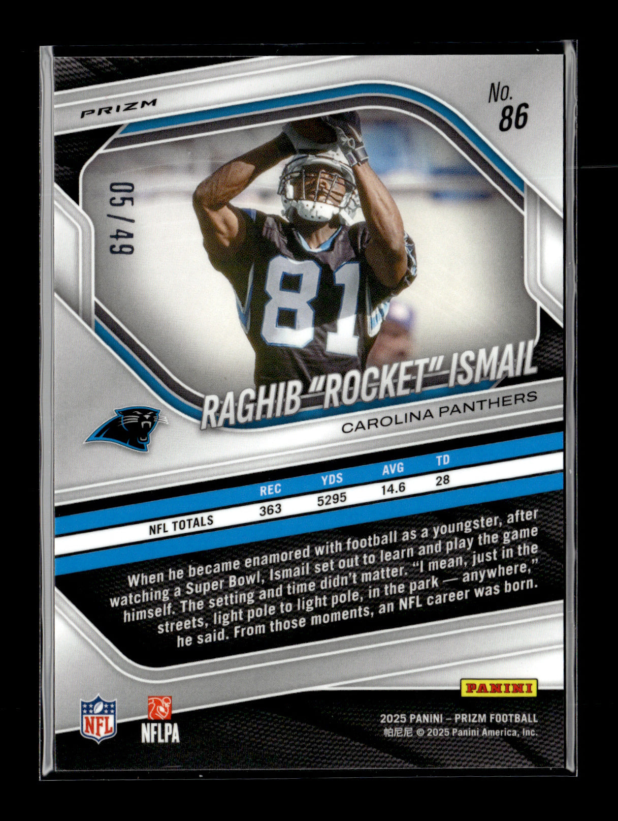 2025 Panini Prizm Raghib "Rocket" Ismail #86 Red Shimmer #/49 Carolina Panthers