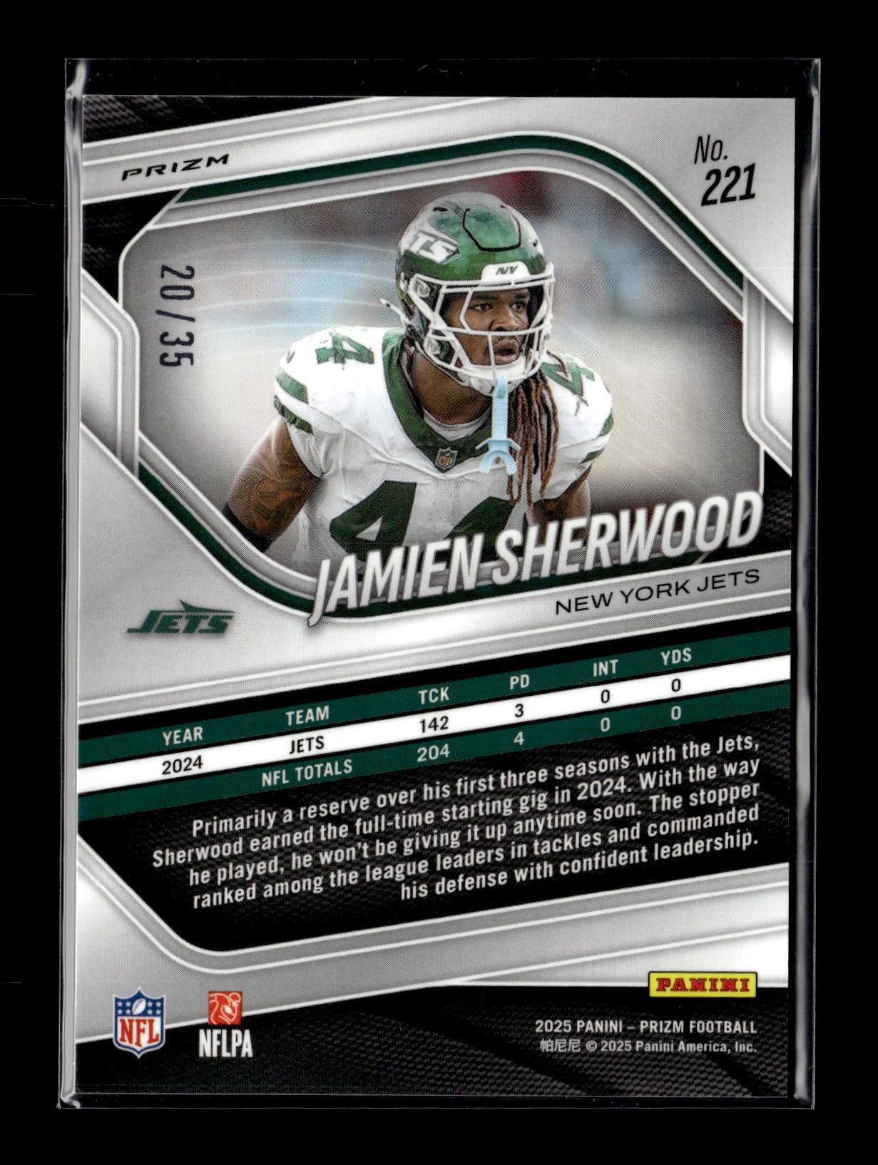 2025 Panini Prizm Jamien Sherwood #221 Blue Shimmer #/35 New York Jets