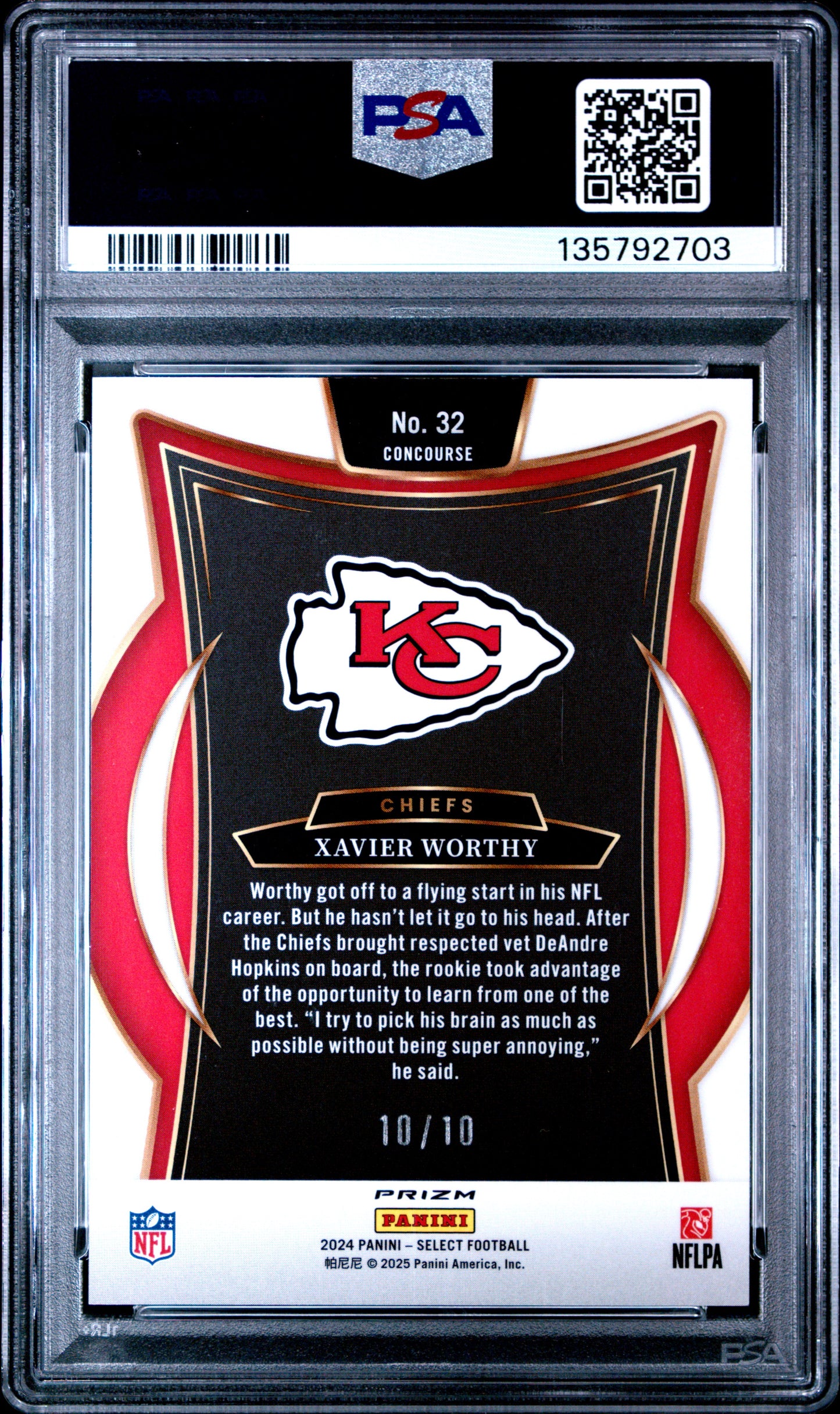 2024 Panini Select Xavier Worthy #32 Gold Shock PSA 10