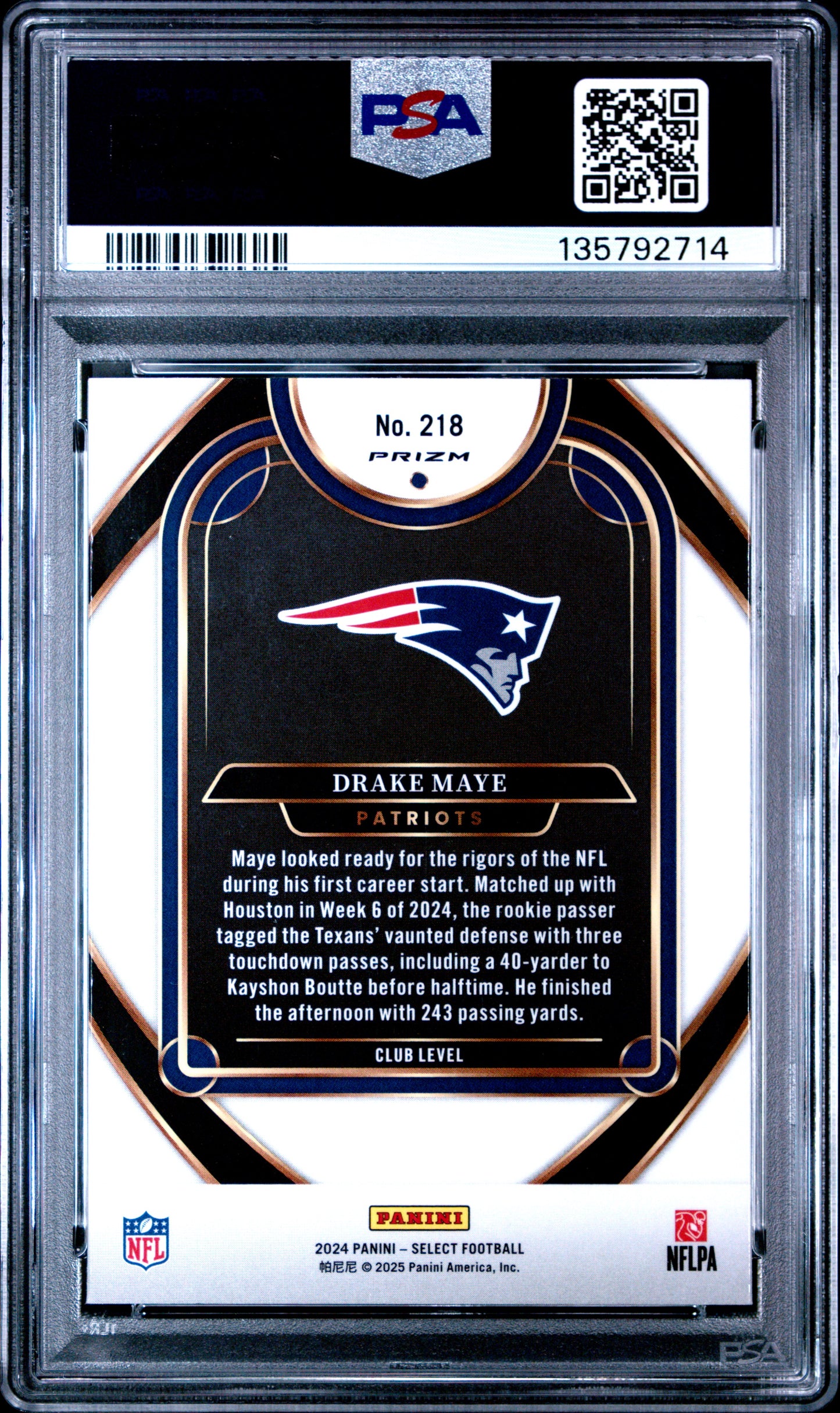 2024 Panini Select Drake Maye #218 Black & Orange Shock PSA 8