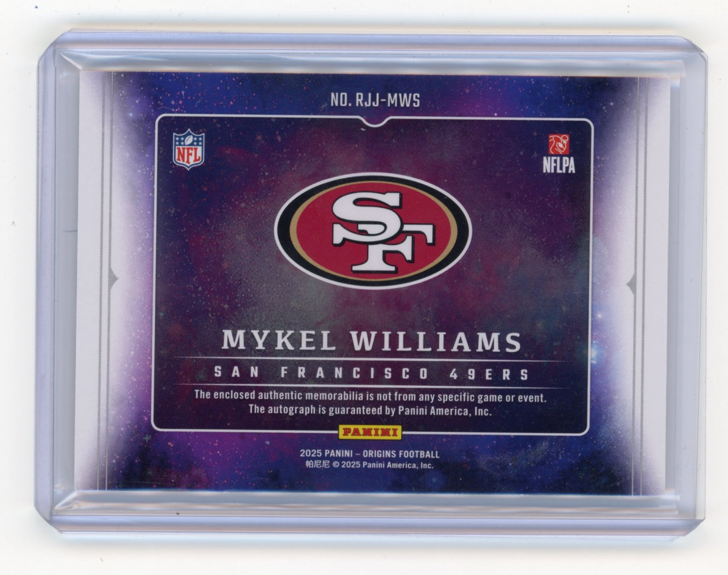 2025 Panini Origins Mykel Williams #RJJ-MWS Rookie Jumbo Patch Autographs Red #/99 San Francisco 49ers
