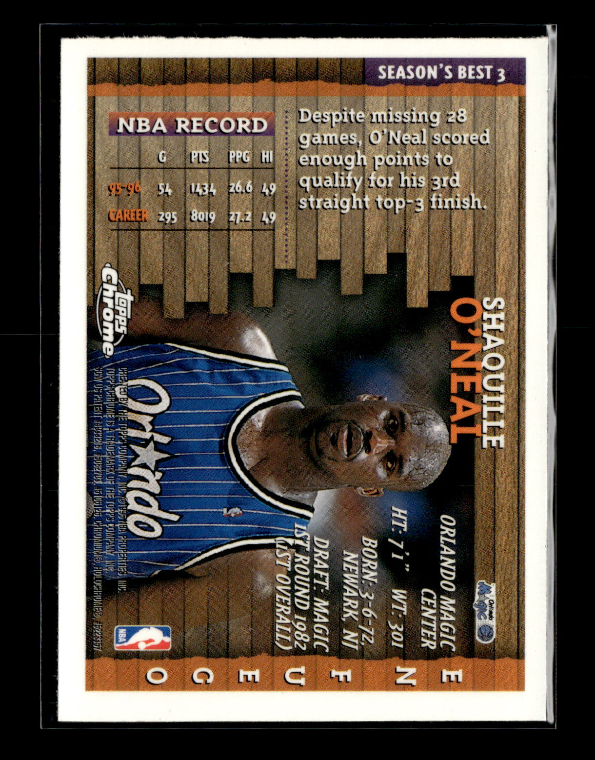1996-97 Topps Chrome Shaquille O'Neal #3 Season's Best Orlando Magic