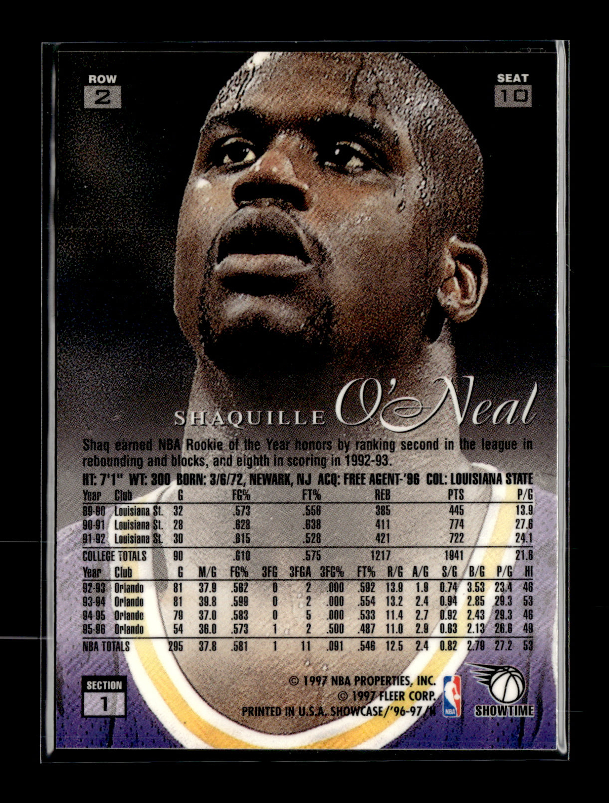1996-97 Flair Showcase Shaquille O'Neal #10 Los Angeles Lakers