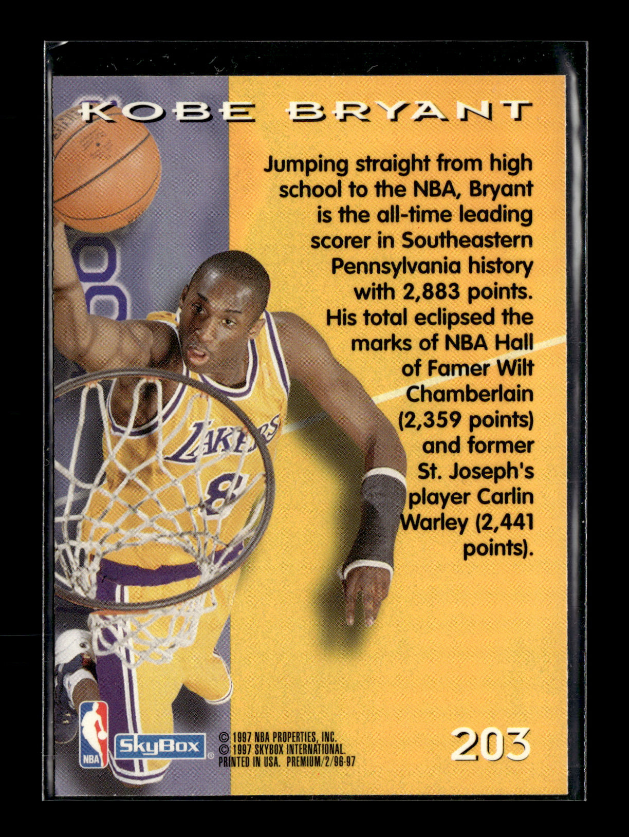 1996-97 SkyBox Premium Kobe Bryant #203 Los Angeles Lakers