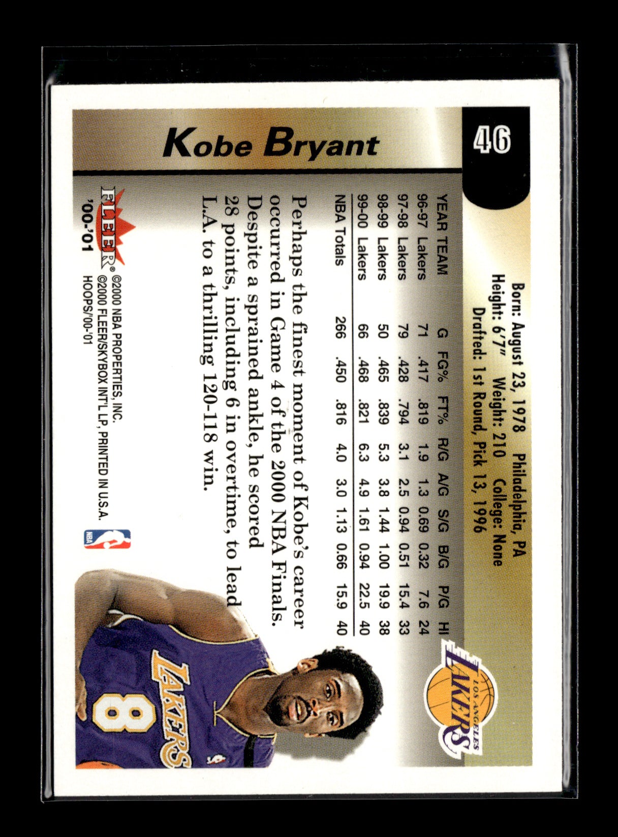 2000-01 Hoops Hot Prospects Kobe Bryant #46 Los Angeles Lakers